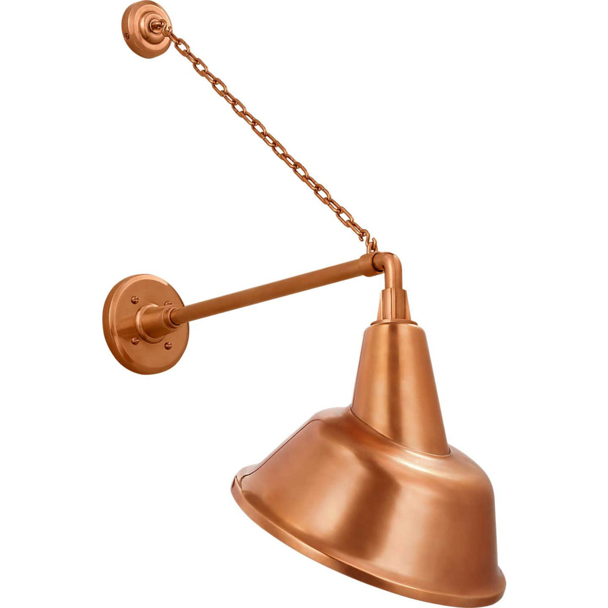 Thomas O'Brien Academy 17.5" Anchored Mack Barn Light in Soft Copper with 12.5" Tilted Bowers Shade W12.5" x H30.5" x E21"