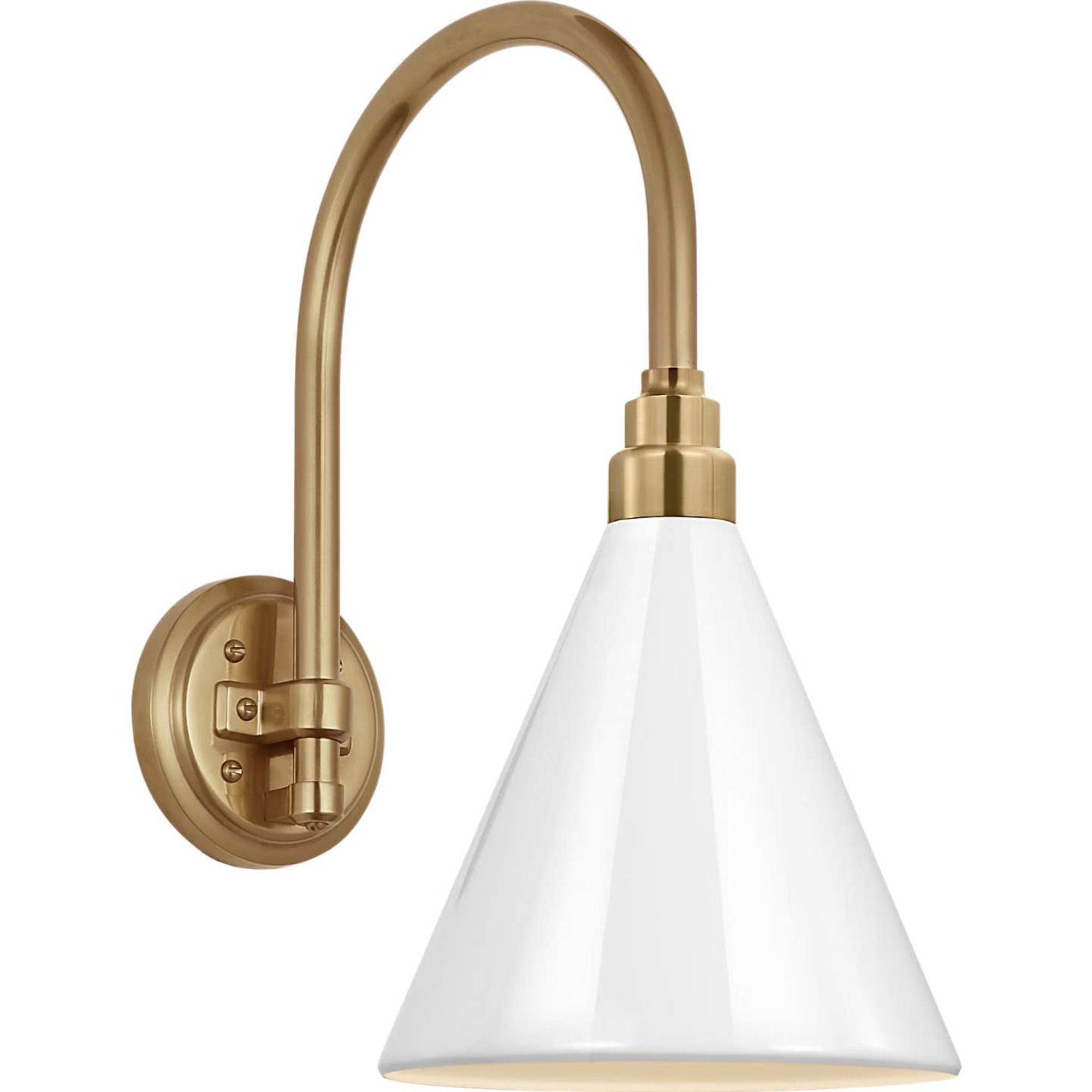 Thomas O'Brien Academy 11" Arched Mack Barn Light in Hand-Rubbed Antique Brass with 9" White Conical Savannah Shade W9" x H17.5" x E15"