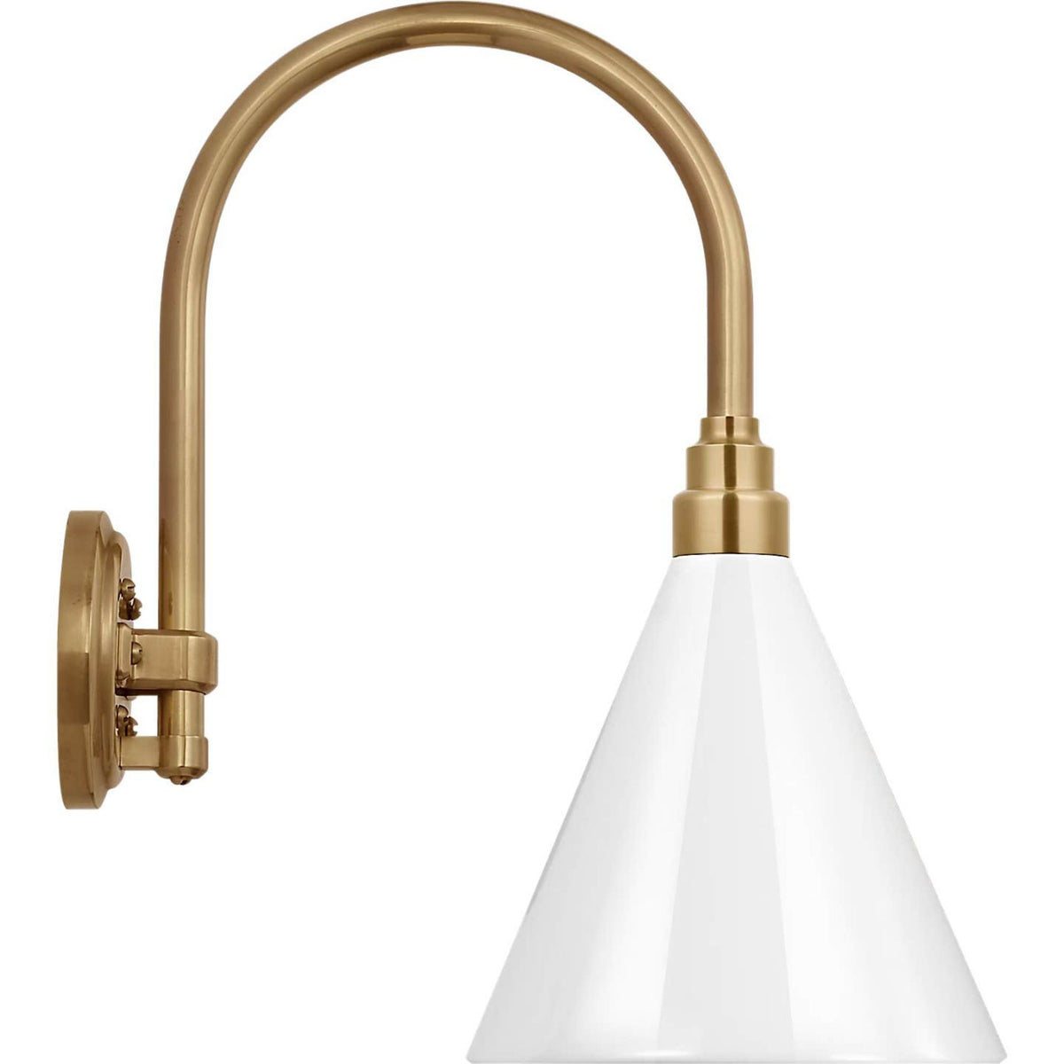 Thomas O'Brien Academy 11" Arched Mack Barn Light in Hand-Rubbed Antique Brass with 9" White Conical Savannah Shade W9" x H17.5" x E15"