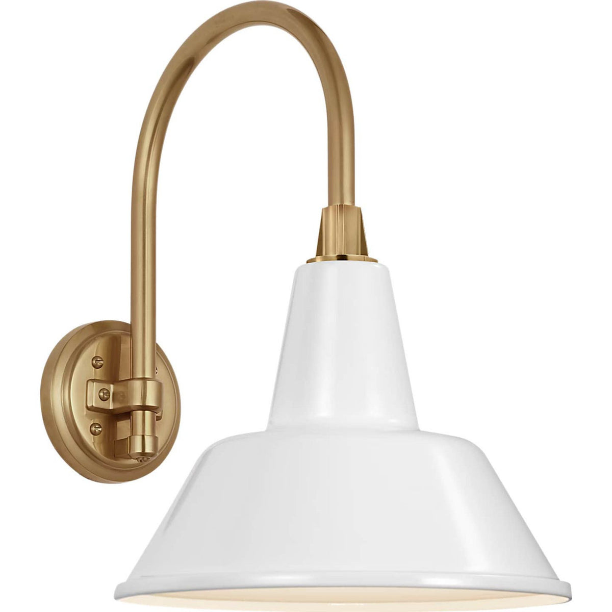 Thomas O'Brien Academy 11" Arched Mack Barn Light in Hand-Rubbed Antique Brass with 12.5" White Bowers Shade W12.5" x H17.5" x E16.75"