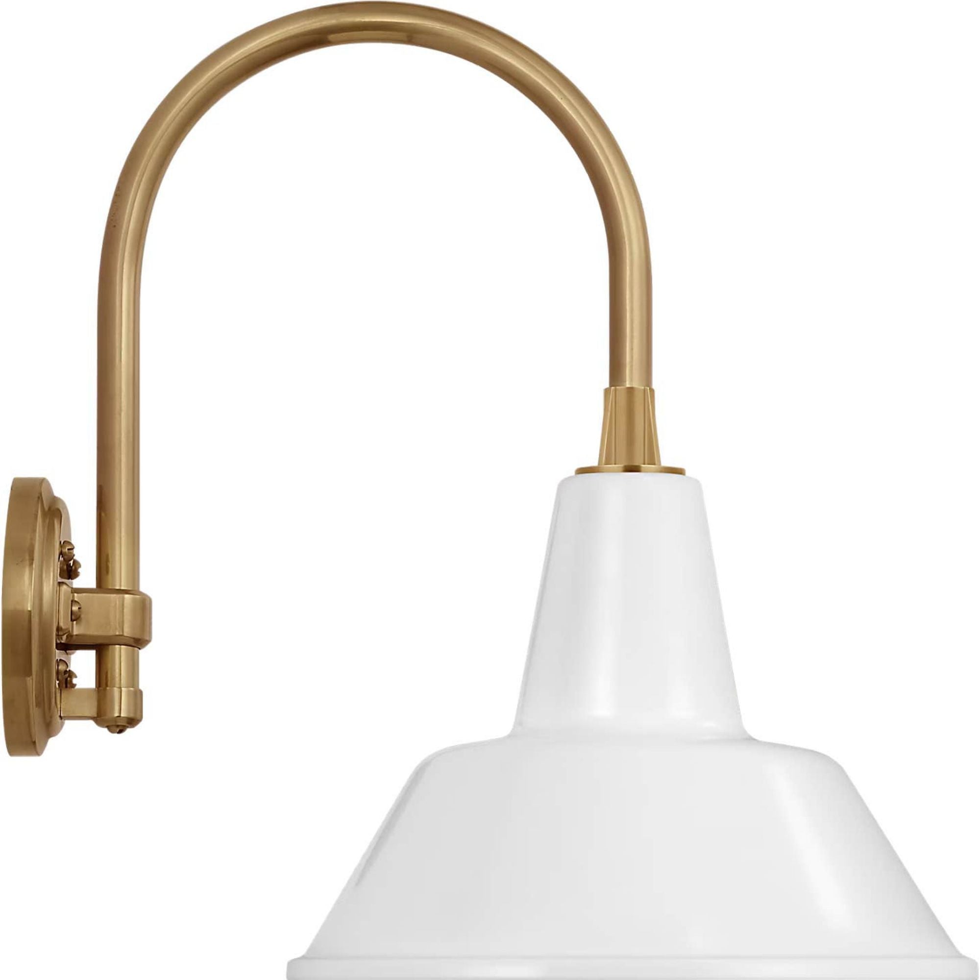 Thomas O'Brien Academy 11" Arched Mack Barn Light in Hand-Rubbed Antique Brass with 12.5" White Bowers Shade W12.5" x H17.5" x E16.75"