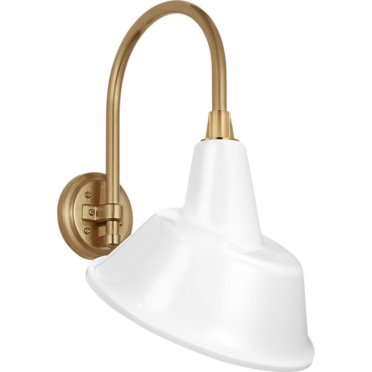 Thomas O'Brien Academy 11" Arched Mack Barn Light in Hand-Rubbed Antique Brass with 12.5" White Tilted Bowers Shade W12.5" x H20.5" x E14.25"