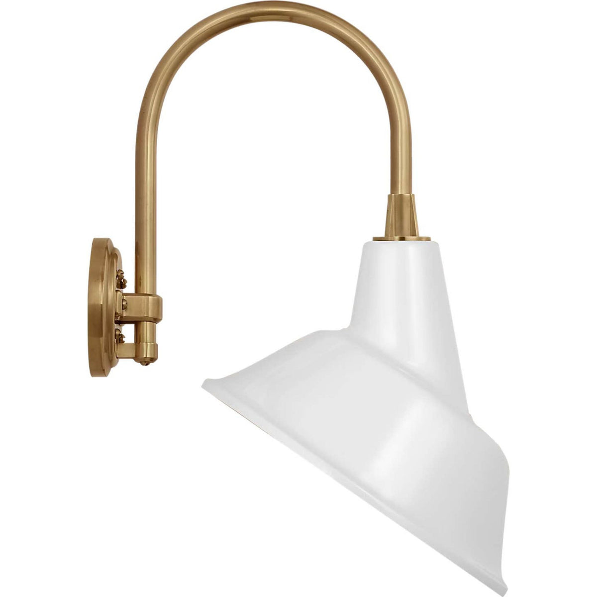 Thomas O'Brien Academy 11" Arched Mack Barn Light in Hand-Rubbed Antique Brass with 12.5" White Tilted Bowers Shade W12.5" x H20.5" x E14.25"