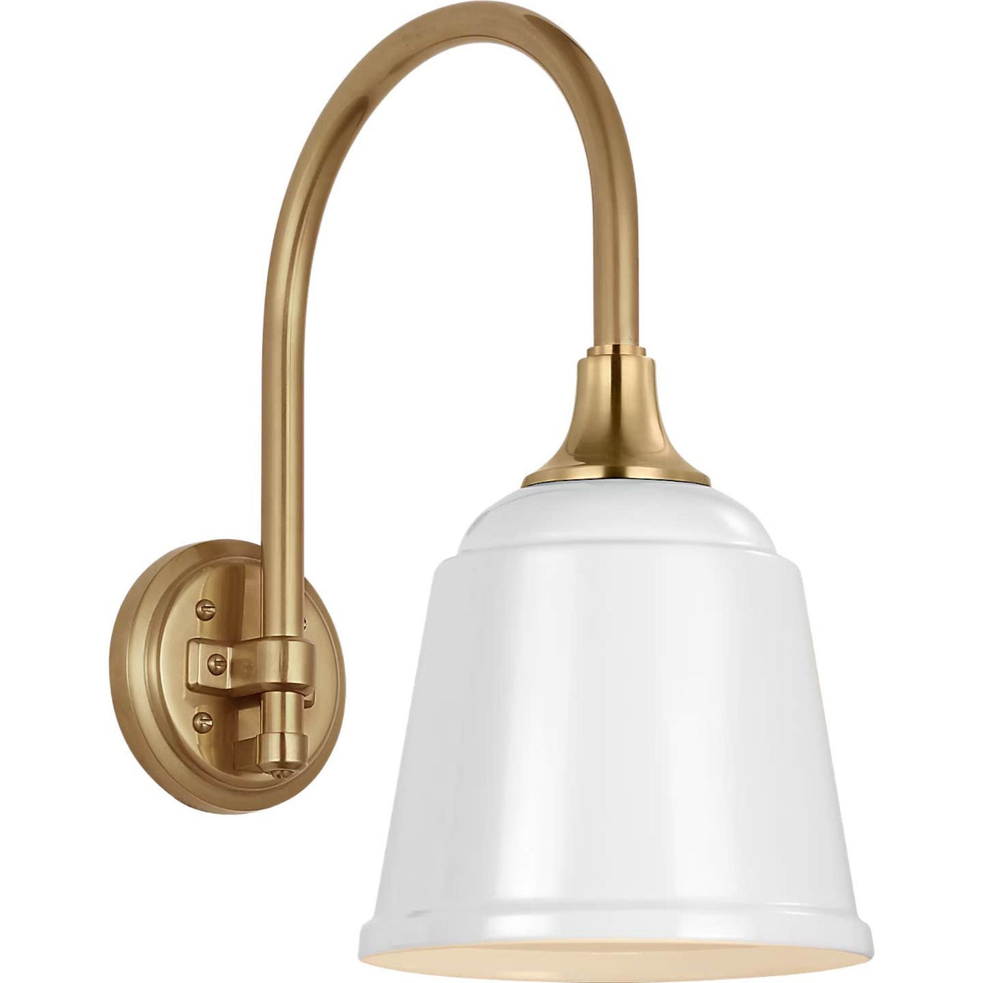 Thomas O'Brien Academy 11" Arched Mack Barn Light in Hand-Rubbed Antique Brass with 8" White Rockhouse Shade W8" x H16.25" x E14.5"