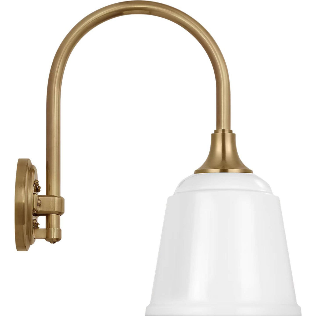 Thomas O'Brien Academy 11" Arched Mack Barn Light in Hand-Rubbed Antique Brass with 8" White Rockhouse Shade W8" x H16.25" x E14.5"