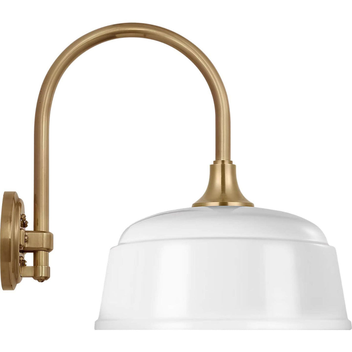 Thomas O'Brien Academy 11" Arched Mack Barn Light in Hand-Rubbed Antique Brass with 12.5" White Rockhouse Shade W12.5" x H15" x E16.75"