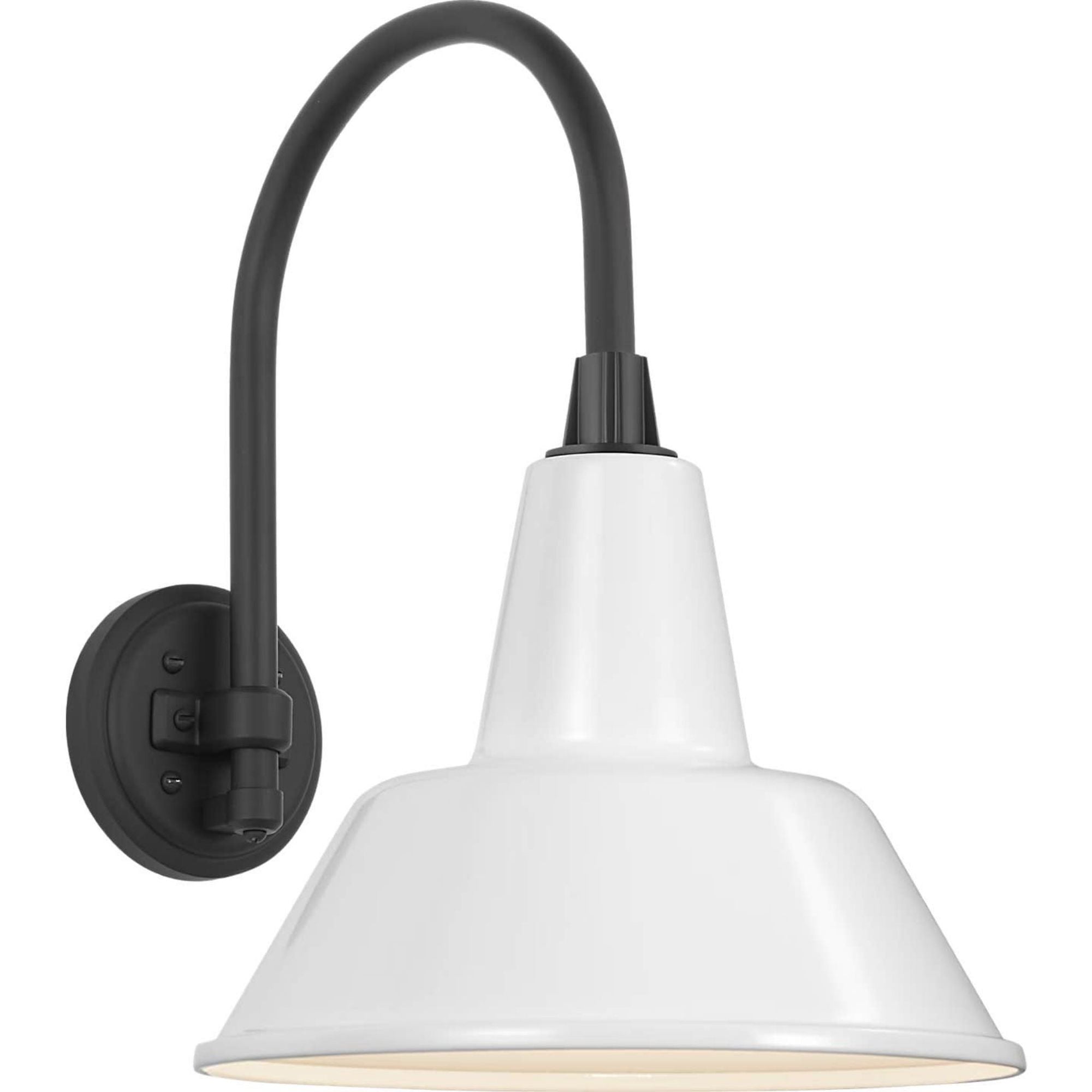 Thomas O'Brien Academy 11" Arched Mack Barn Light in Matte Black with 12.5" White Bowers Shade W12.5" x H17.5" x E16.75"