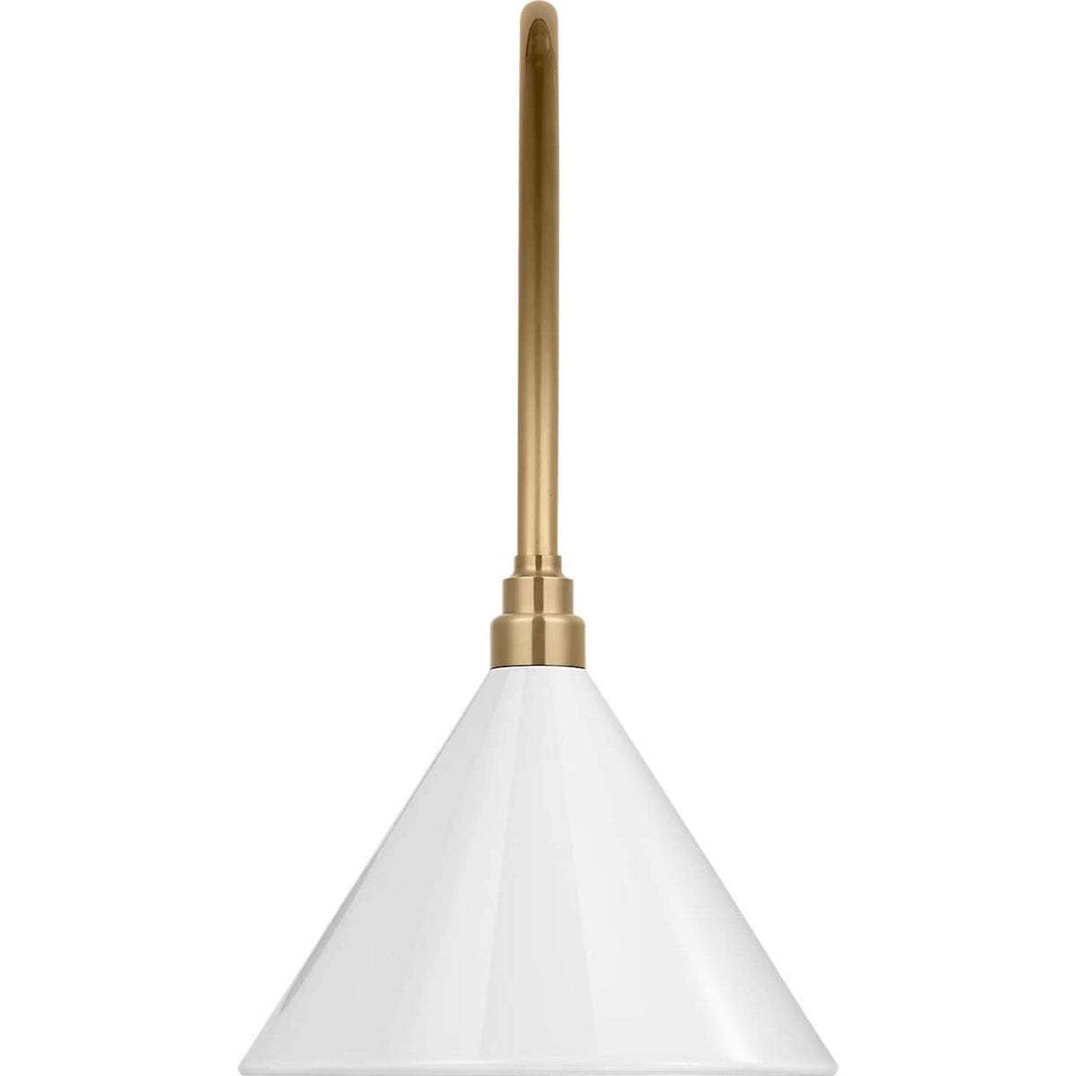 Thomas O'Brien Academy 19.5" Arched Mack Barn Light in Hand-Rubbed Antique Brass with 12.5" White Conical Savannah Shade W12.5" x H22.25" x E25.25"