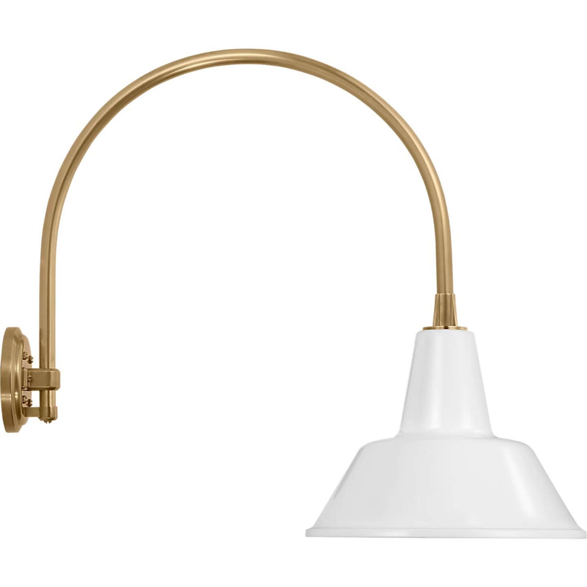 Thomas O'Brien Academy 19.5" Arched Mack Barn Light in Hand-Rubbed Antique Brass with 12.5" White Bowers Shade W12.5" x H22" x E25.25"