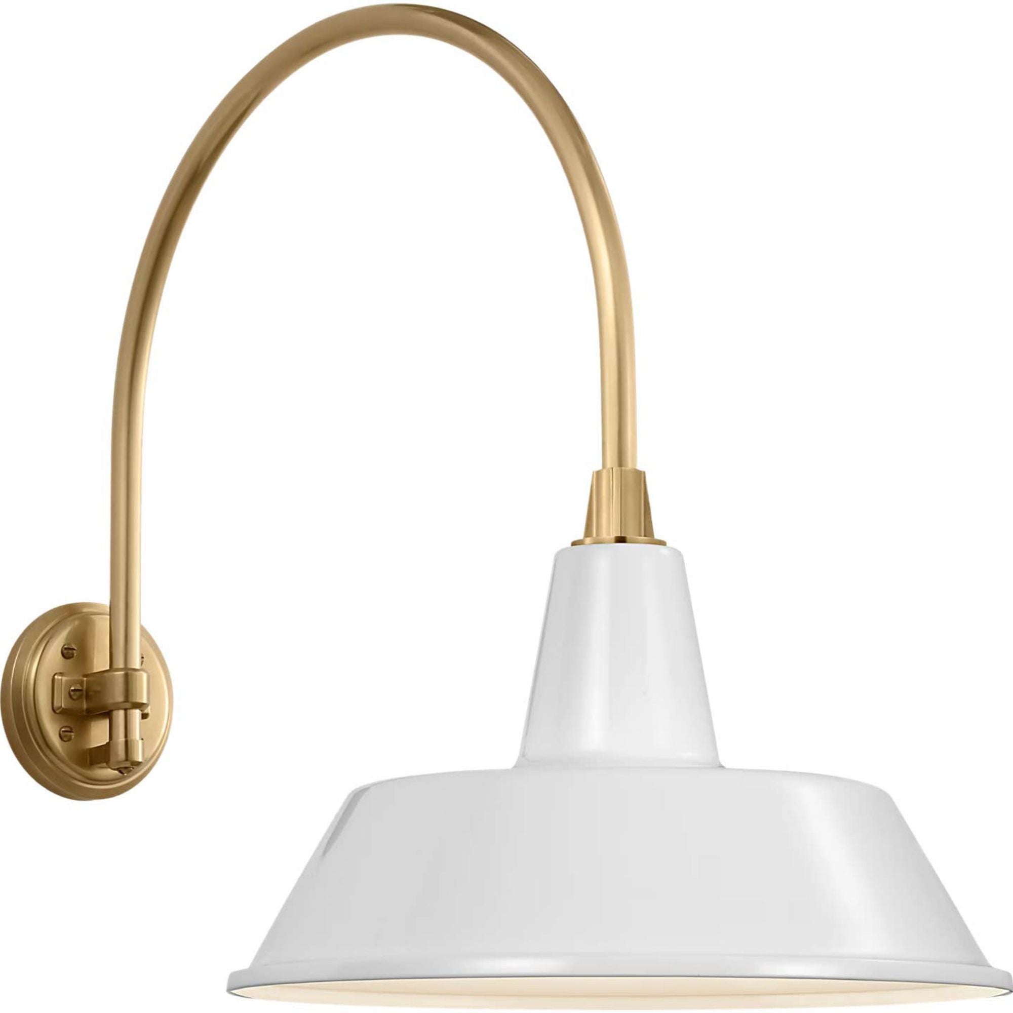Thomas O'Brien Academy 19.5" Arched Mack Barn Light in Hand-Rubbed Antique Brass with 16" White Bowers Shade W16" x H22" x E27"