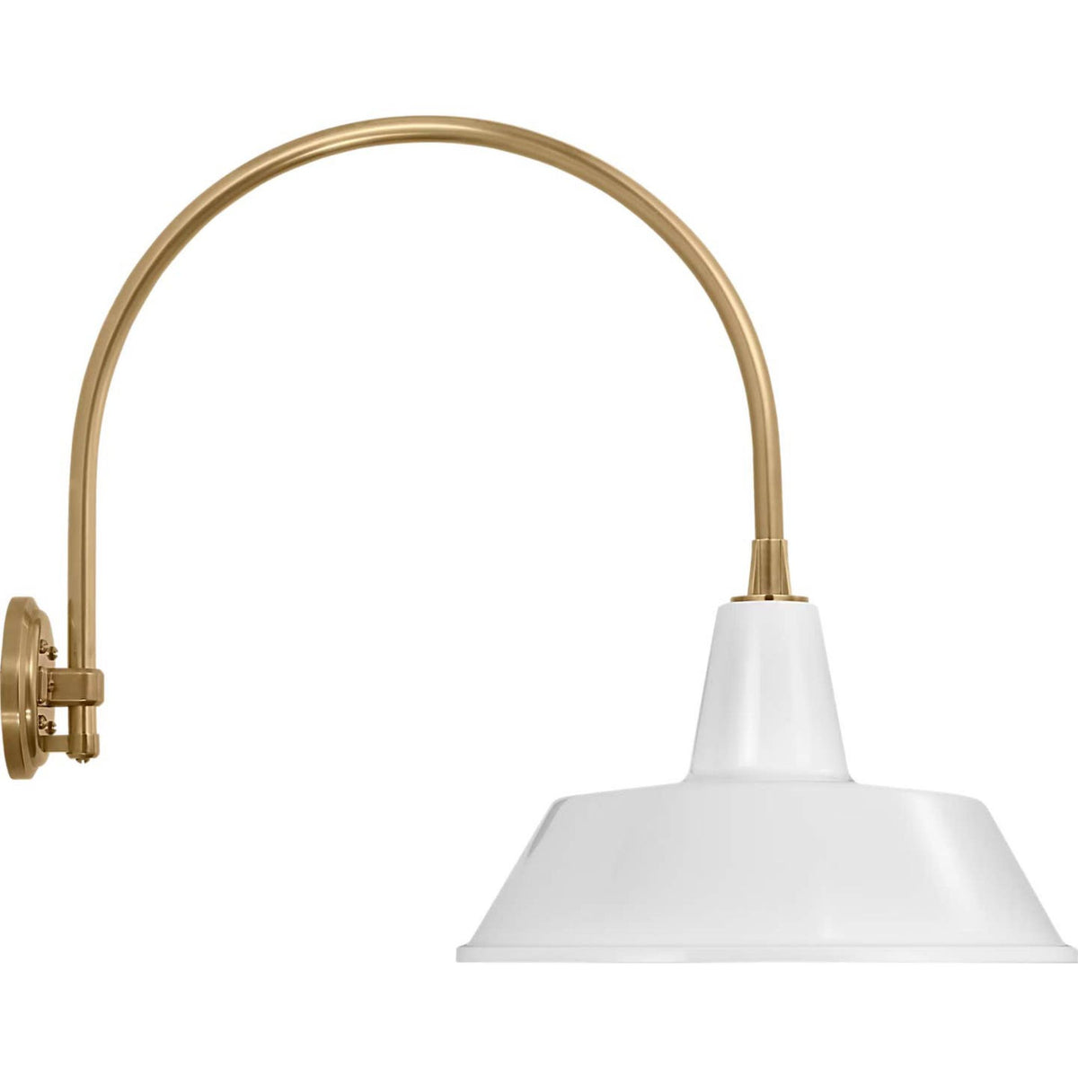 Thomas O'Brien Academy 19.5" Arched Mack Barn Light in Hand-Rubbed Antique Brass with 16" White Bowers Shade W16" x H22" x E27"