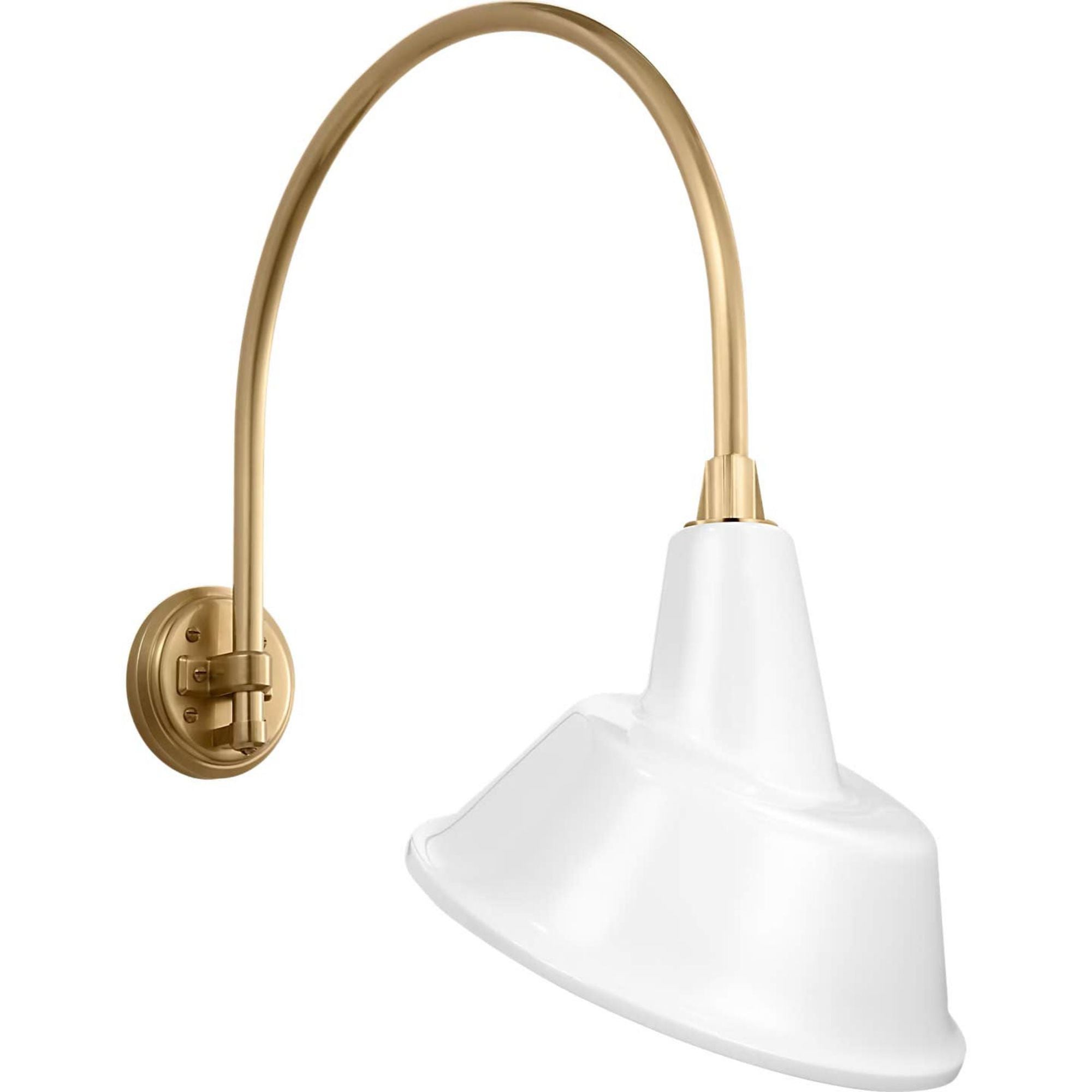 Thomas O'Brien Academy 19.5" Arched Mack Barn Light in Hand-Rubbed Antique Brass with 12.5" White Tilted Bowers Shade W12.5" x H25" x E22.75"