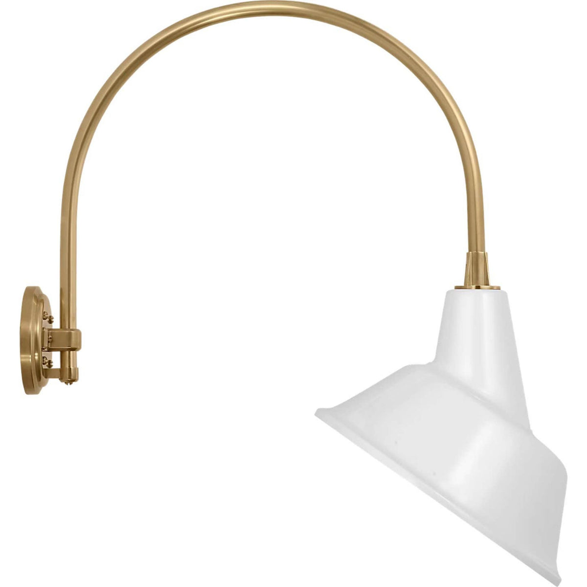 Thomas O'Brien Academy 19.5" Arched Mack Barn Light in Hand-Rubbed Antique Brass with 12.5" White Tilted Bowers Shade W12.5" x H25" x E22.75"