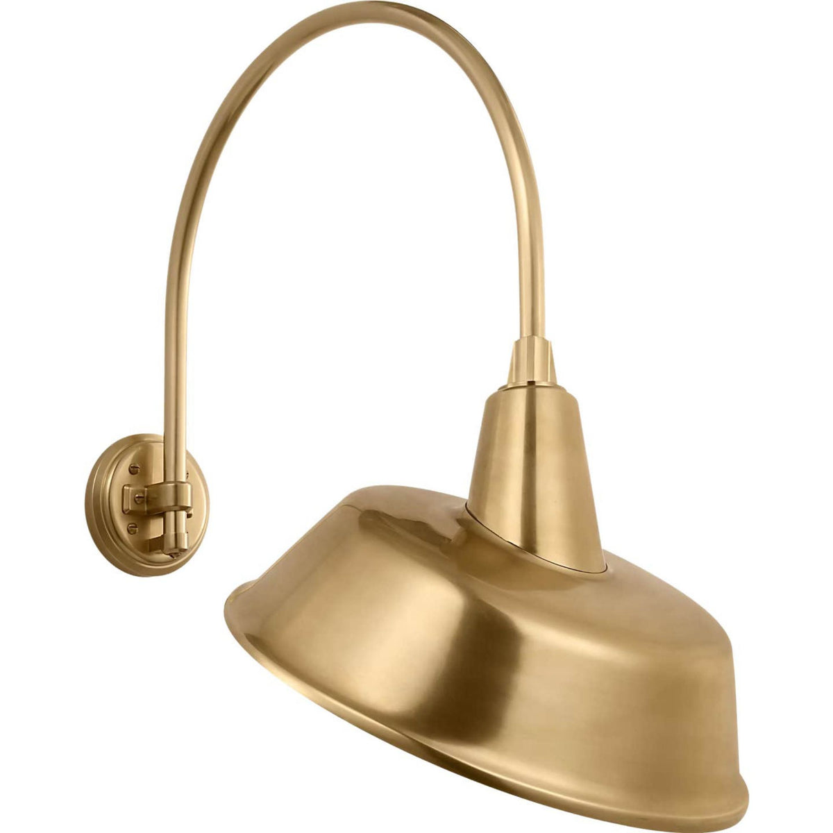 Thomas O'Brien Academy 19.5" Arched Mack Barn Light in Hand-Rubbed Antique Brass with 16" Tilted Bowers Shade W16" x H26" x E24"
