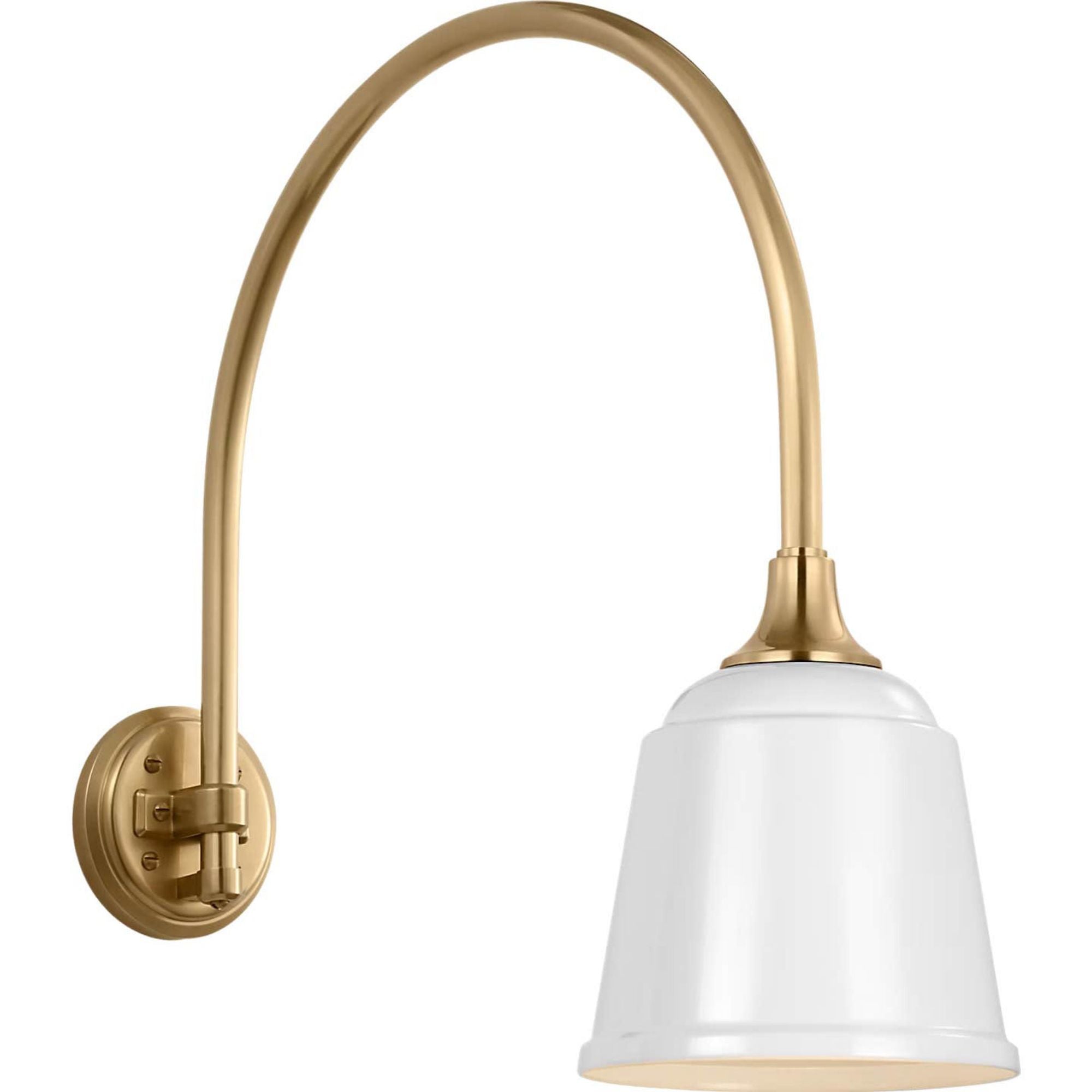 Thomas O'Brien Academy 19.5" Arched Mack Barn Light in Hand-Rubbed Antique Brass with 8" White Rockhouse Shade W8" x H21" x E23"