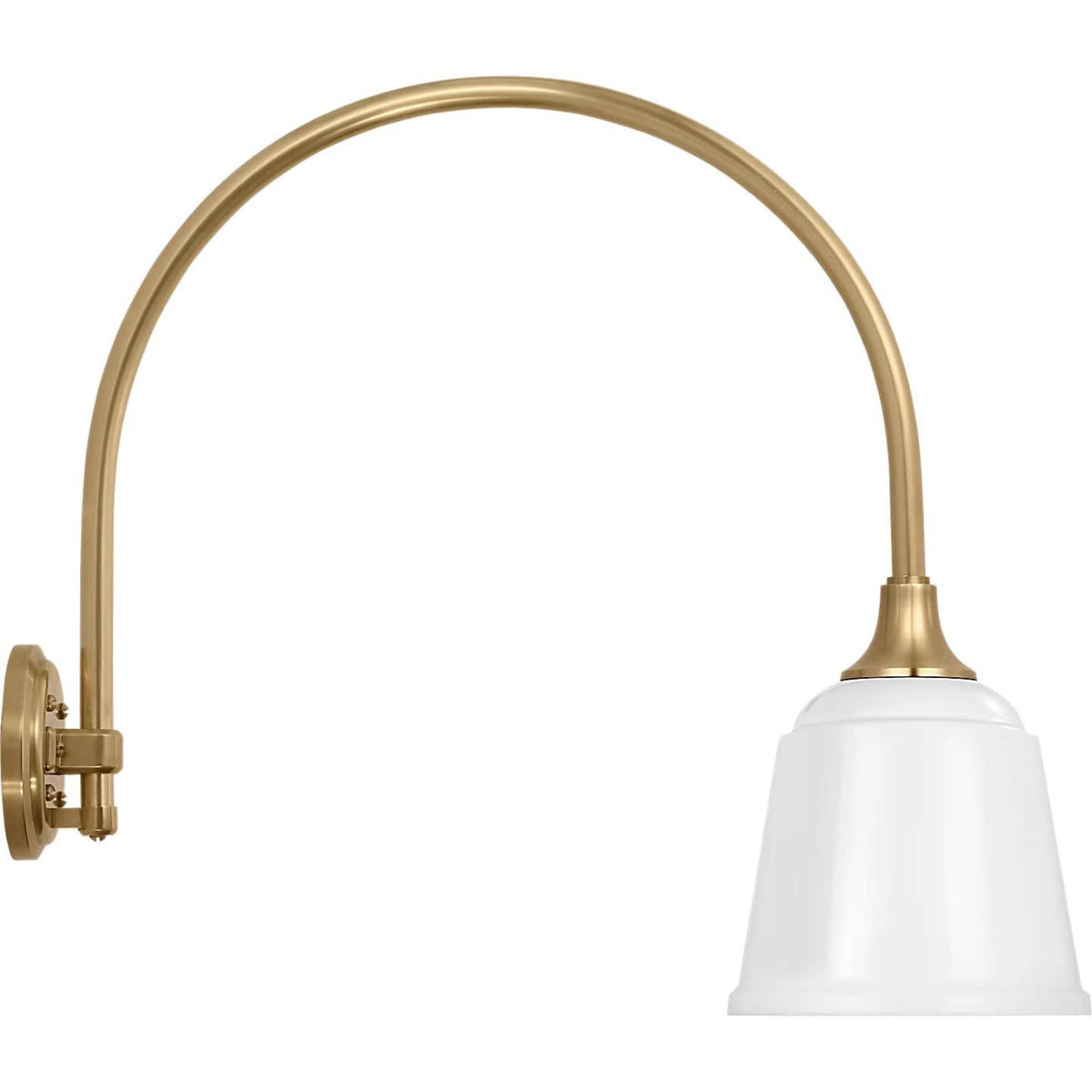 Thomas O'Brien Academy 19.5" Arched Mack Barn Light in Hand-Rubbed Antique Brass with 8" White Rockhouse Shade W8" x H21" x E23"