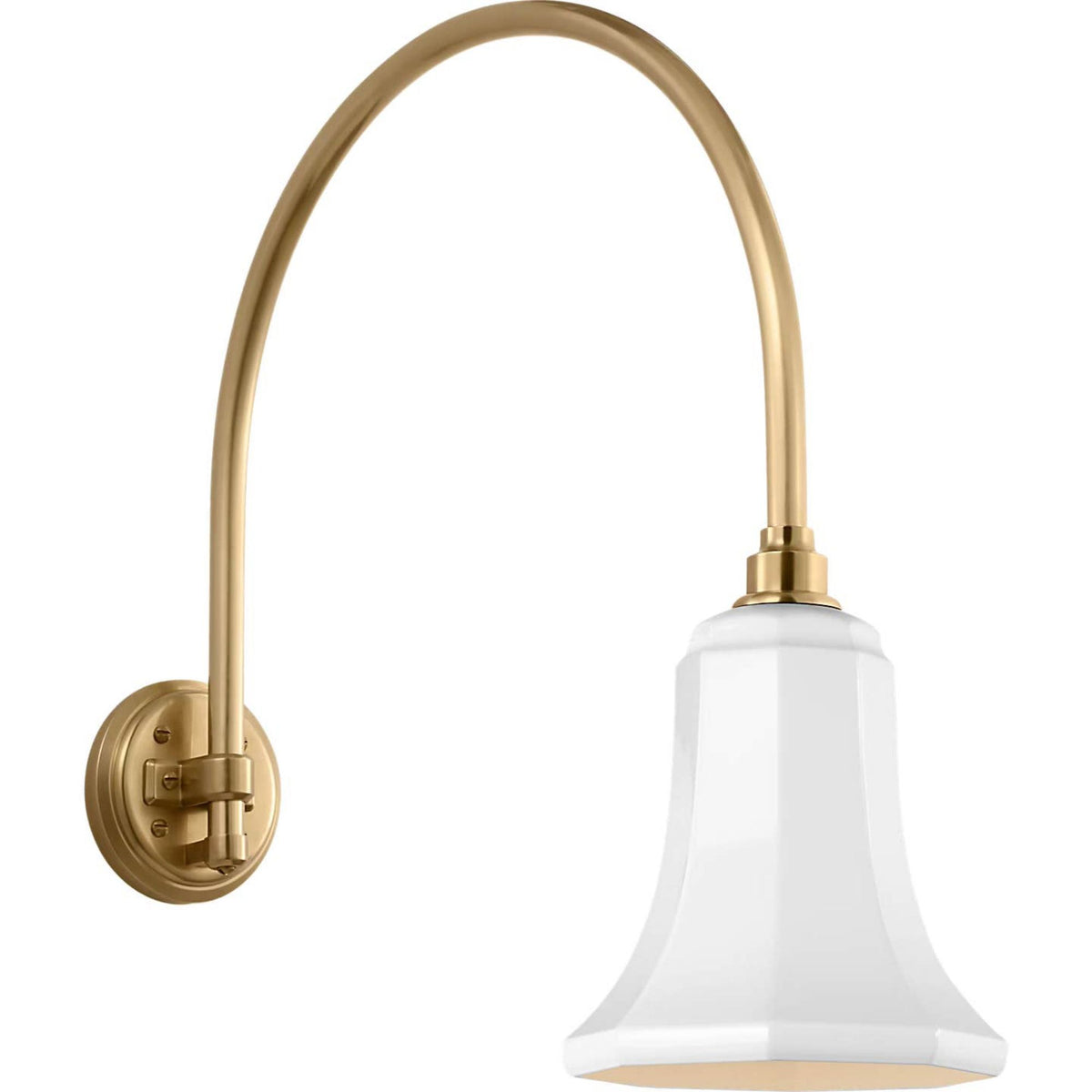 Thomas O'Brien Academy 19.5" Arched Mack Barn Light in Hand-Rubbed Antique Brass with 7.5" White Savannah Shade W7.5" x H21.5" x E22.75"