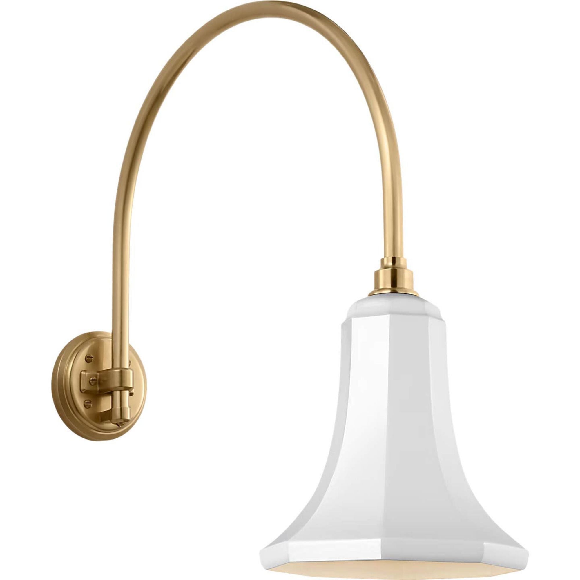 Thomas O'Brien Academy 19.5" Arched Mack Barn Light in Hand-Rubbed Antique Brass with 9.25" White Savannah Shade W9.25" x H23.25" x E23.75"