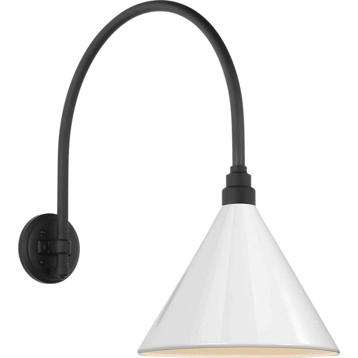 Thomas O'Brien Academy 19.5" Arched Mack Barn Light in Matte Black with 12.5" White Conical Savannah Shade W12.5" x H22.25" x E25.25"
