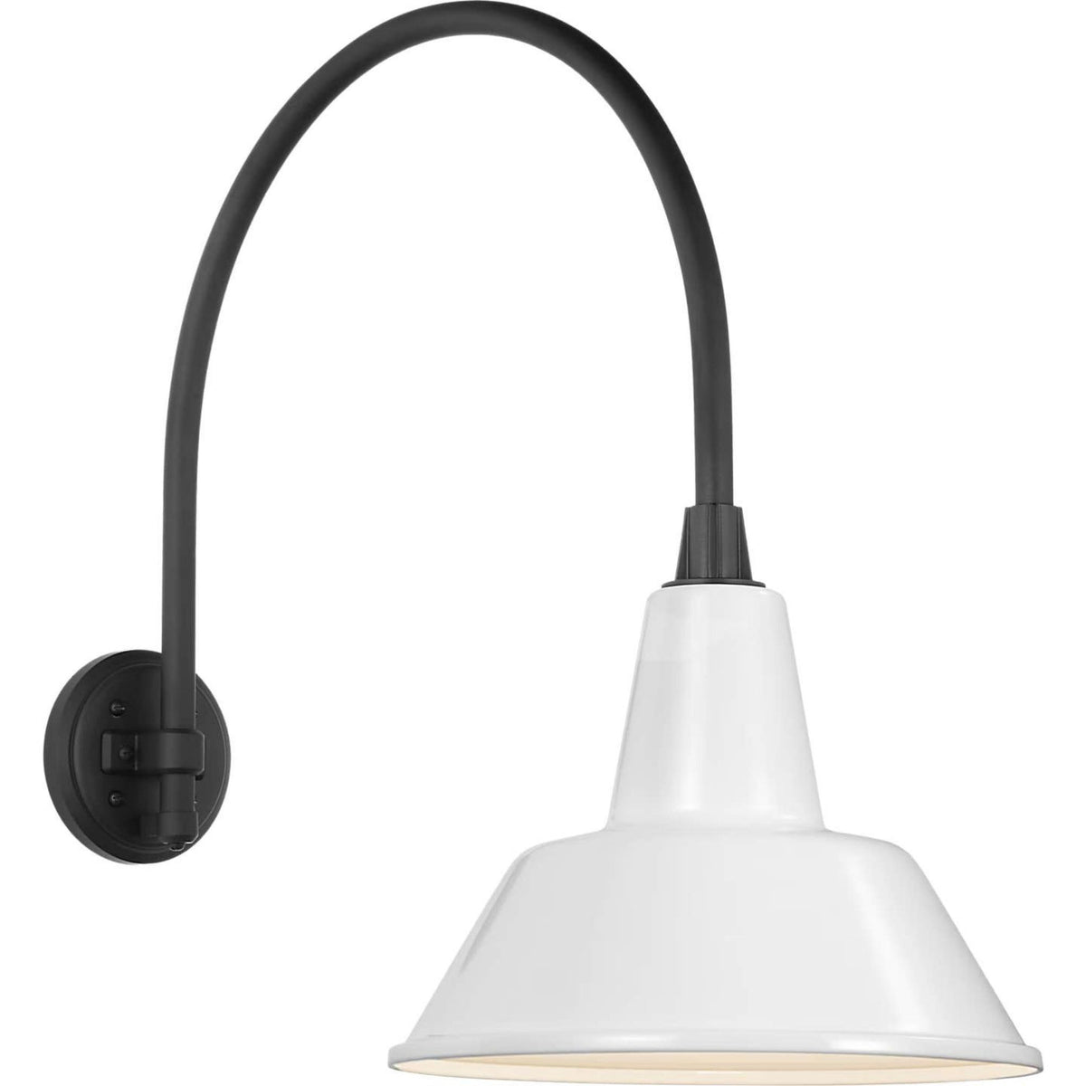 Thomas O'Brien Academy 19.5" Arched Mack Barn Light in Matte Black with 12.5" White Bowers Shade W12.5" x H22" x E25.25"