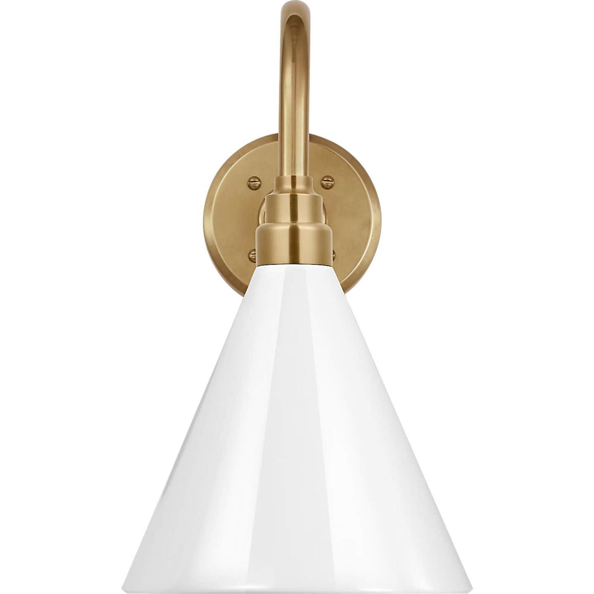 Thomas O'Brien Academy 11" Flynn Barn Light in Hand-Rubbed Antique Brass with 9" White Conical Savannah Shade W9" x H15.5" x E15"