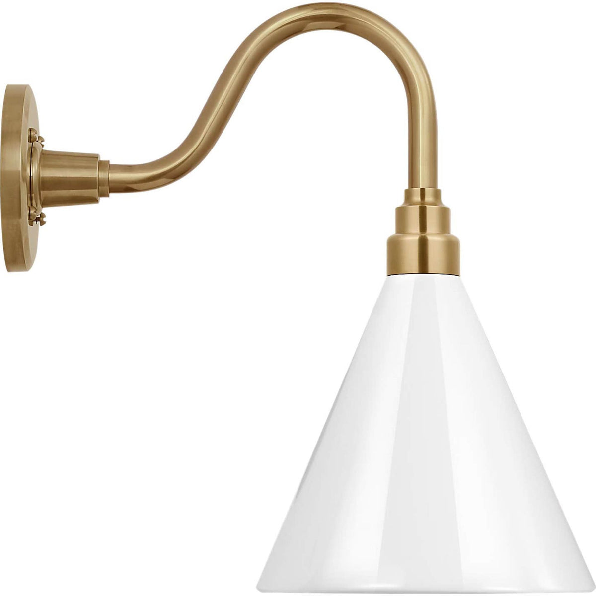 Thomas O'Brien Academy 11" Flynn Barn Light in Hand-Rubbed Antique Brass with 9" White Conical Savannah Shade W9" x H15.5" x E15"