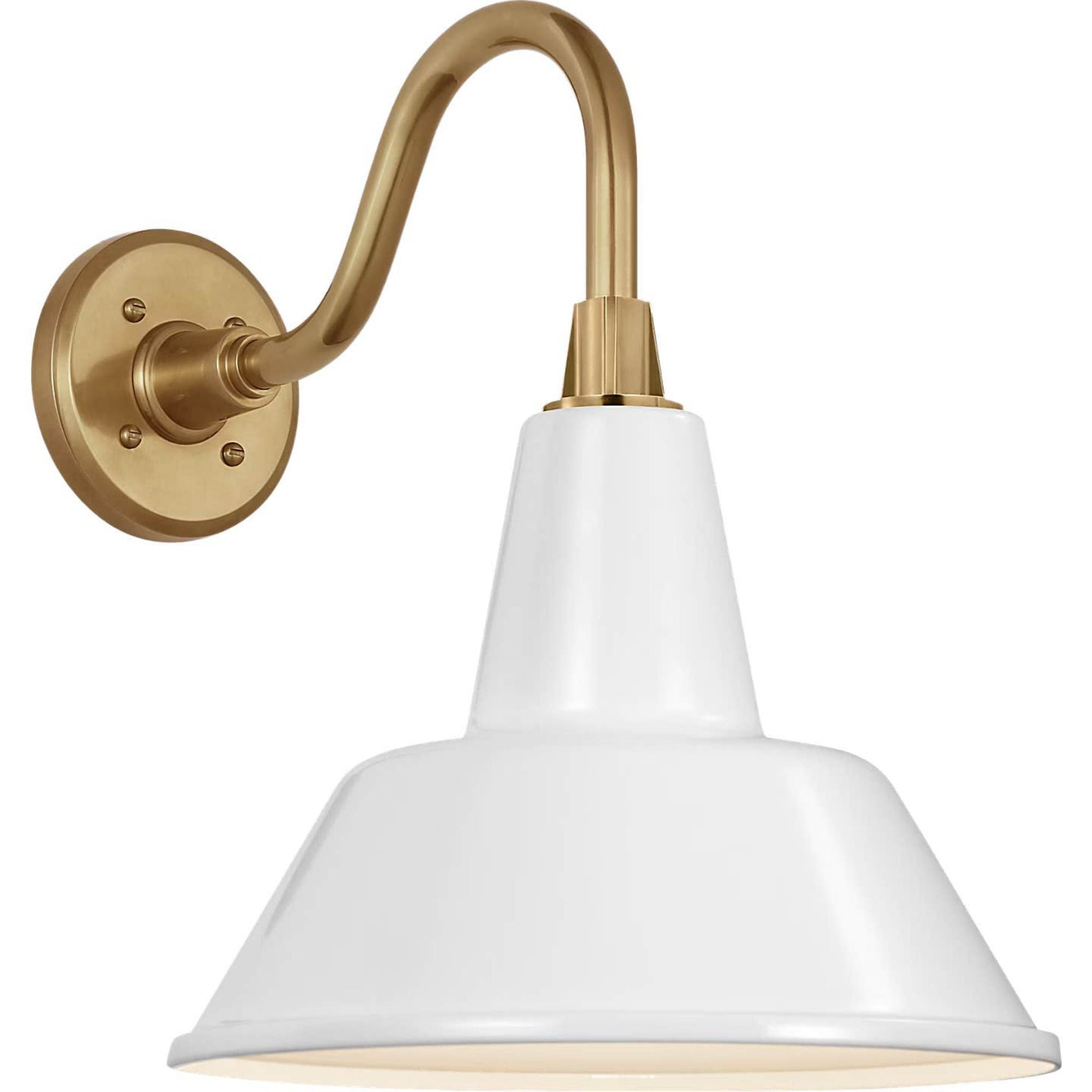 Thomas O'Brien Academy 11" Flynn Barn Light in Hand-Rubbed Antique Brass with 12.5" White Bowers Shade W12.5" x H15.5" x E16.75"
