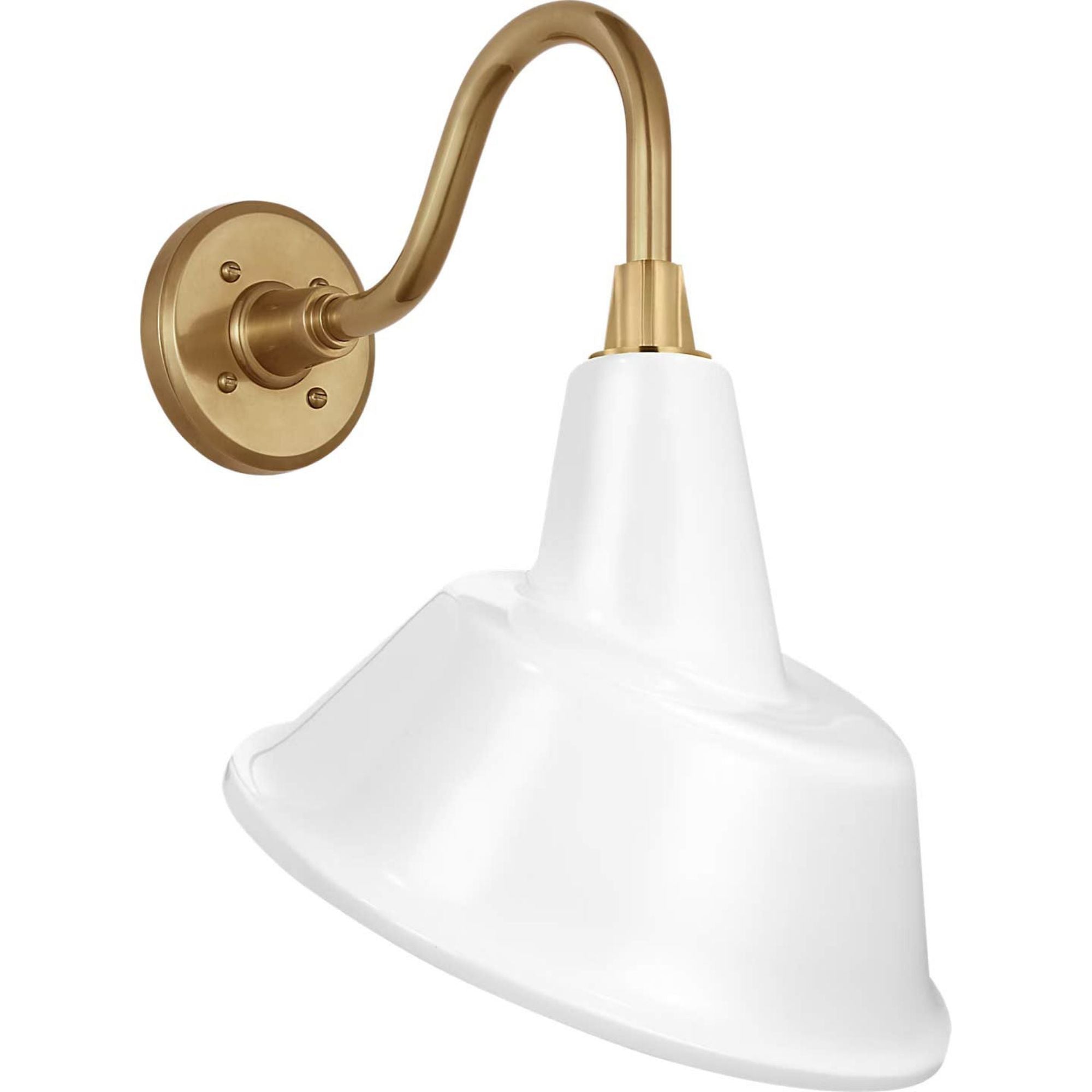 Thomas O'Brien Academy 11" Flynn Barn Light in Hand-Rubbed Antique Brass with 12.5" White Tilted Bowers Shade W12.5" x H18.5" x E14"