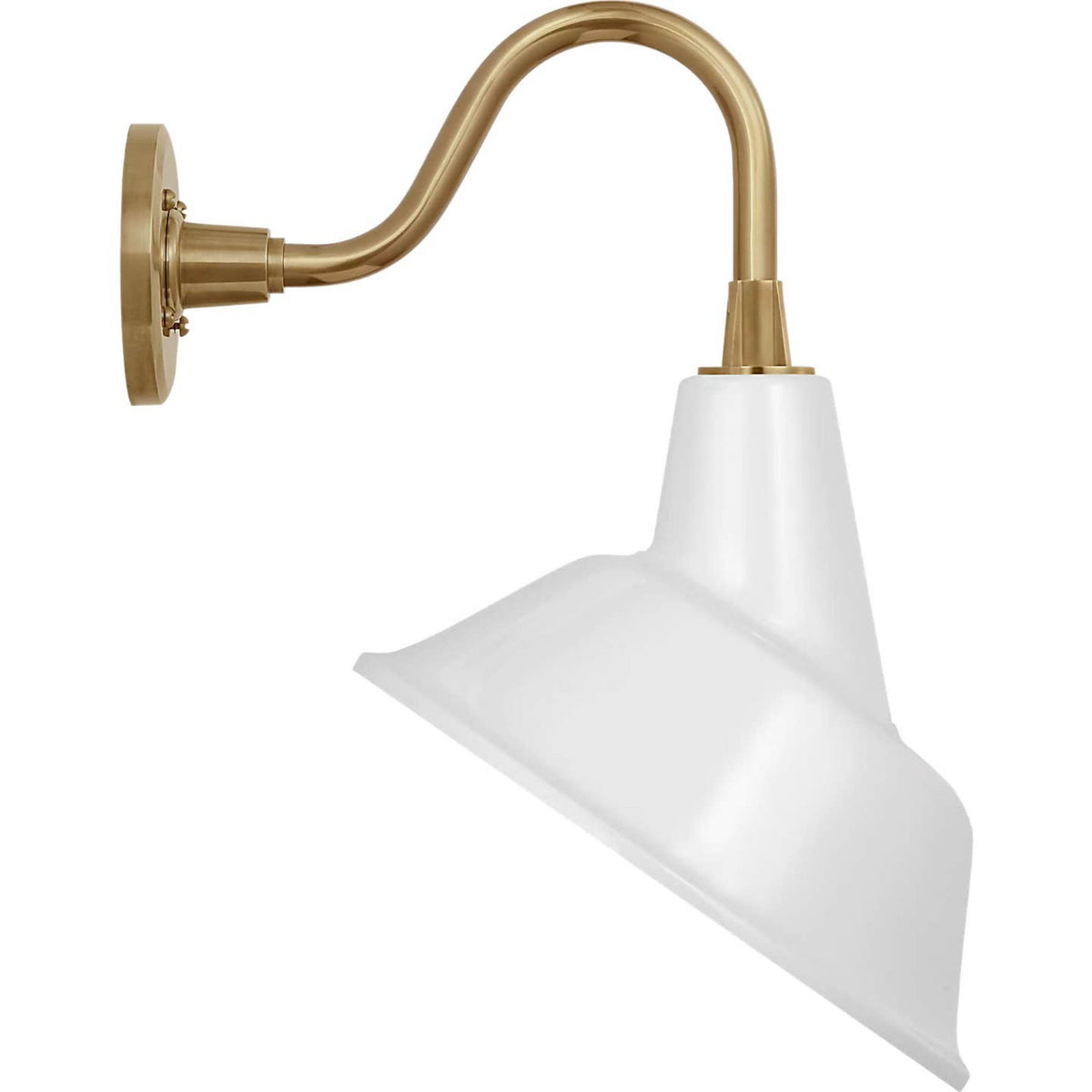 Thomas O'Brien Academy 11" Flynn Barn Light in Hand-Rubbed Antique Brass with 12.5" White Tilted Bowers Shade W12.5" x H18.5" x E14"