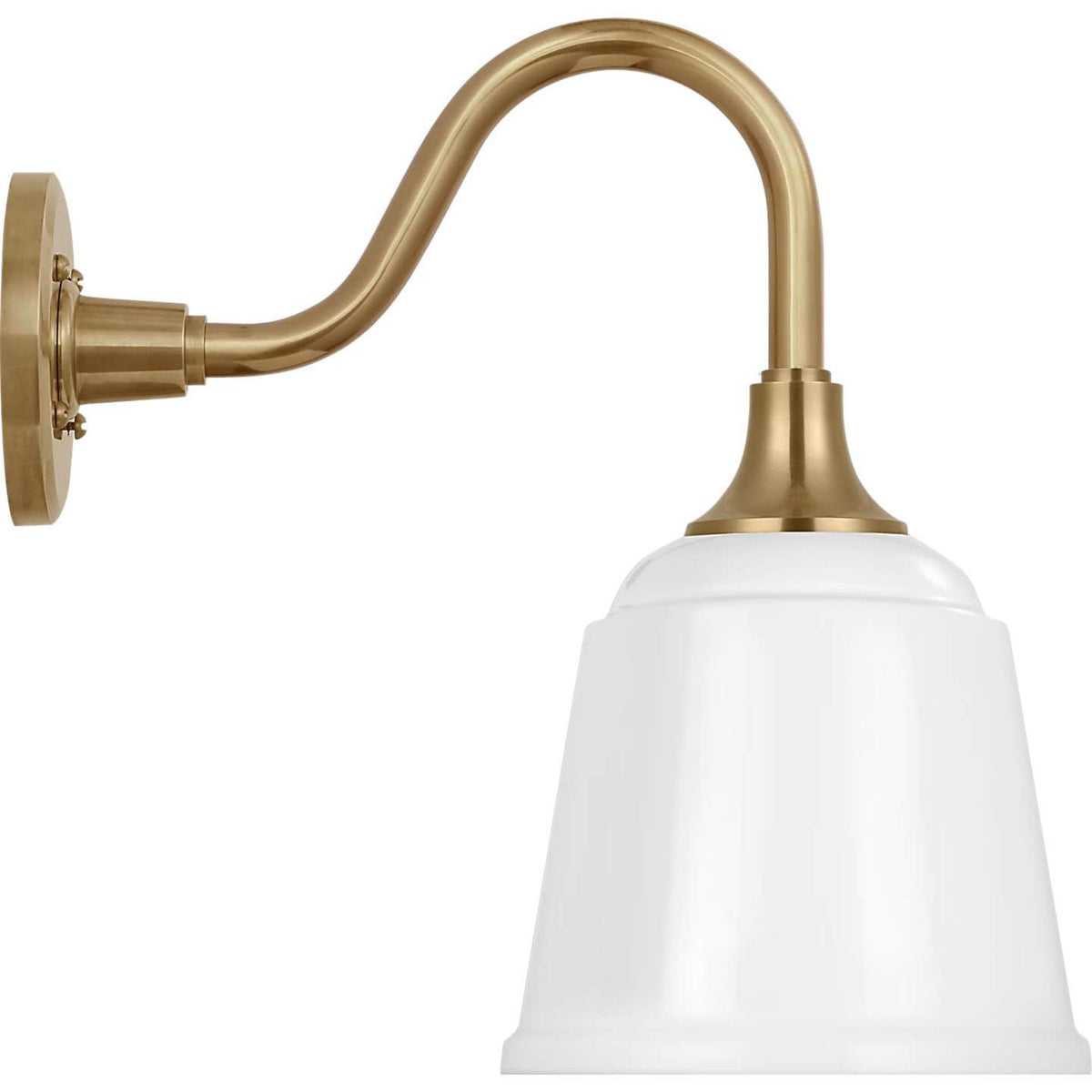 Thomas O'Brien Academy 11" Flynn Barn Light in Hand-Rubbed Antique Brass with 8" White Rockhouse Shade W8" x H14.25" x E14.5"
