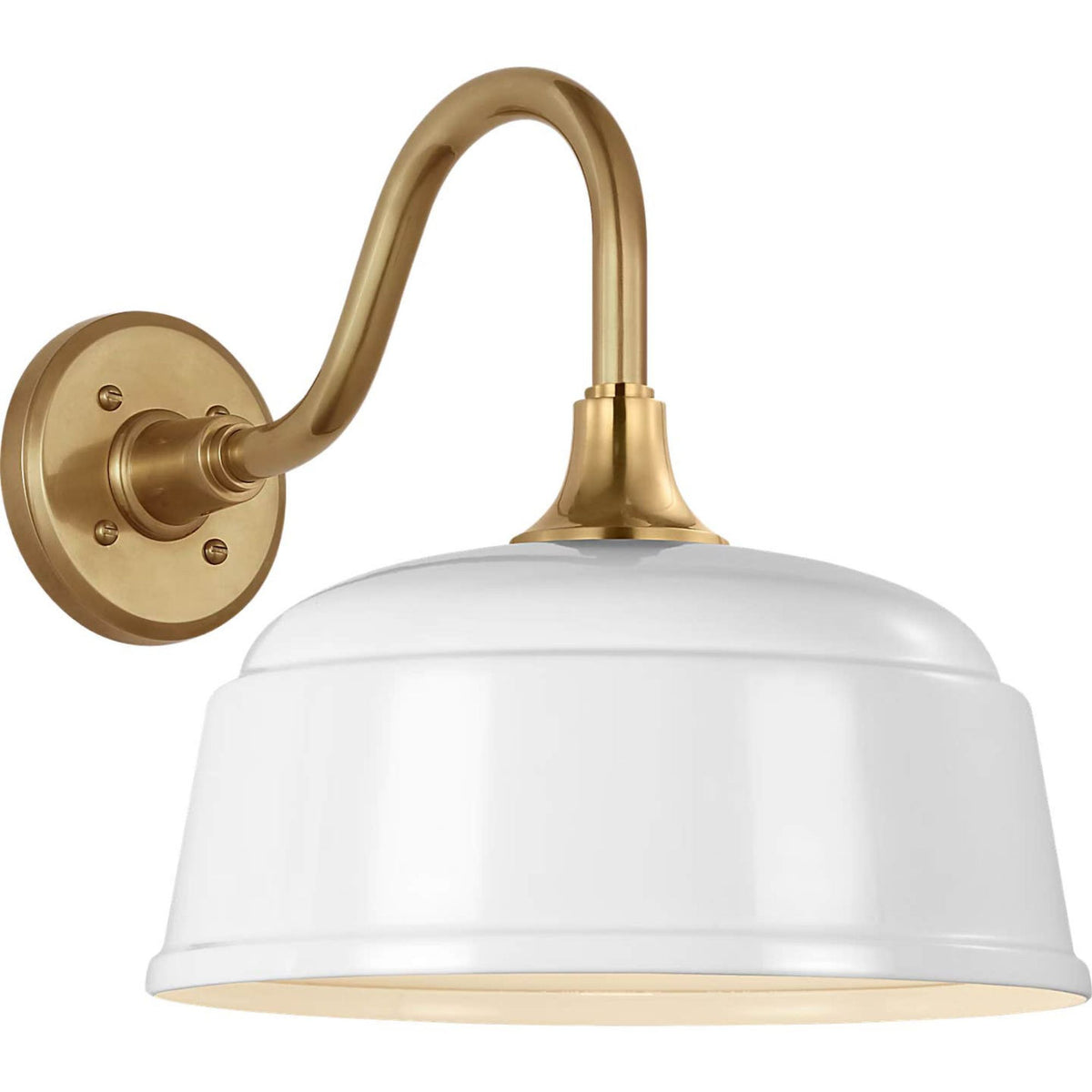 Thomas O'Brien Academy 11" Flynn Barn Light in Hand-Rubbed Antique Brass with 12.5" White Rockhouse Shade W12.5" x H13" x E16.75"