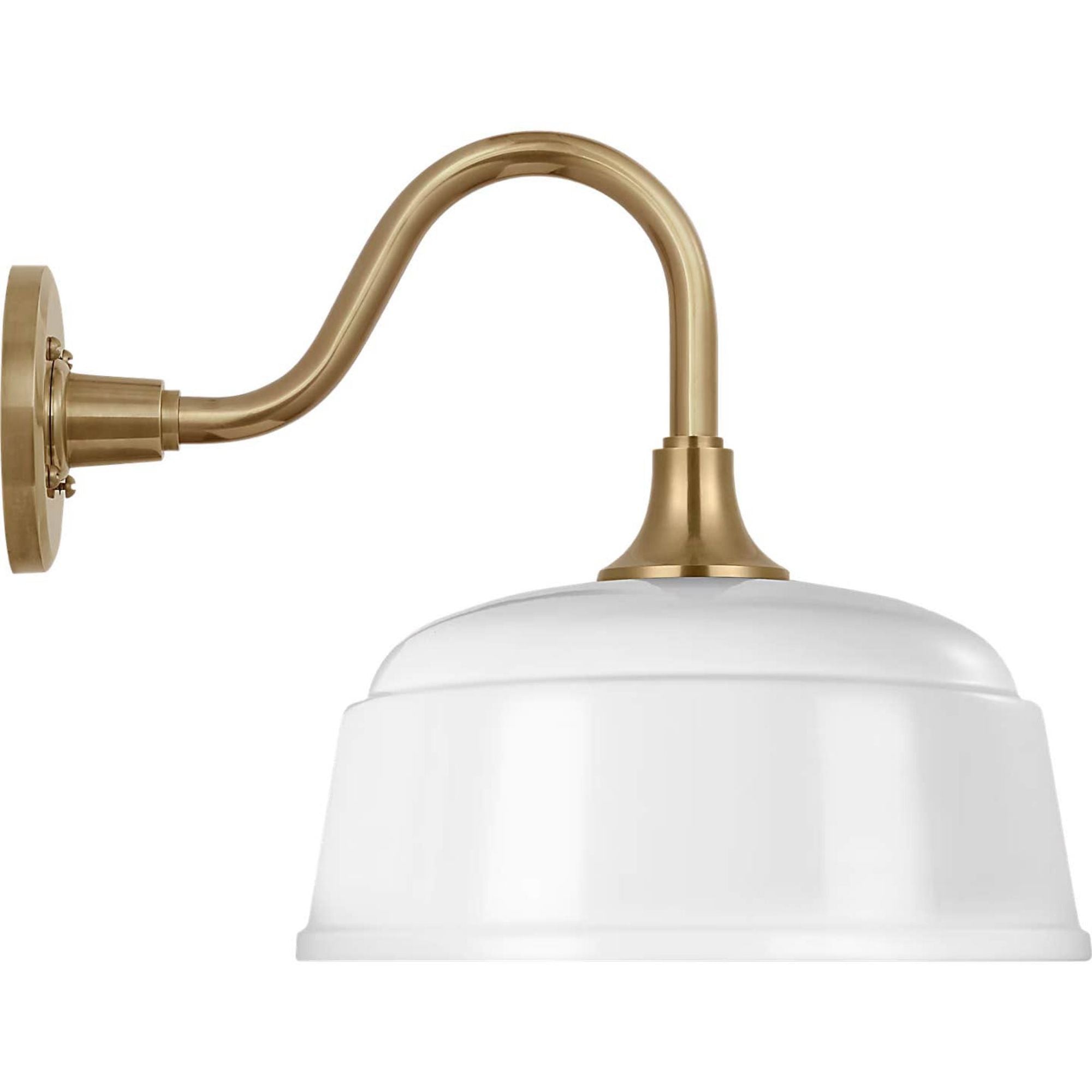 Thomas O'Brien Academy 11" Flynn Barn Light in Hand-Rubbed Antique Brass with 12.5" White Rockhouse Shade W12.5" x H13" x E16.75"