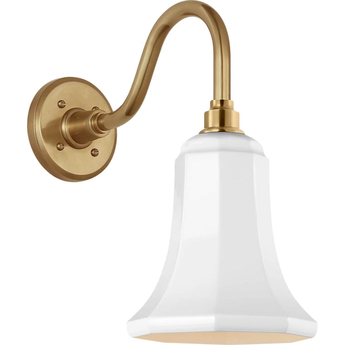 Thomas O'Brien Academy 11" Flynn Barn Light in Hand-Rubbed Antique Brass with 7.5" White Savannah Shade W7.5" x H14.75" x E14.25"
