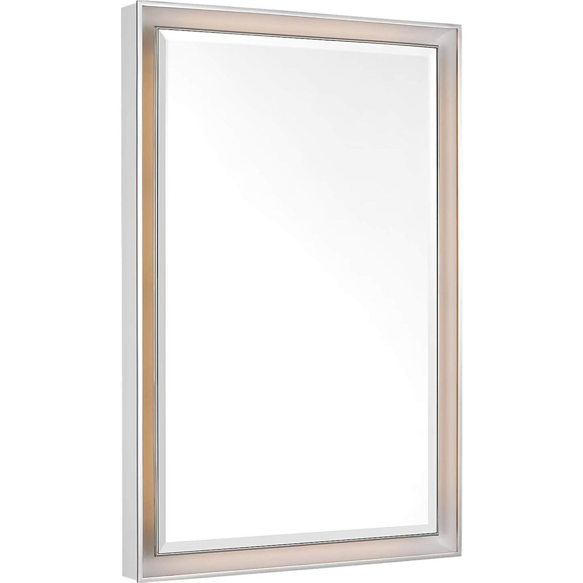 Thomas O'Brien Tricia 24" Illuminated Rectangular Mirror in Matte White and Polished Nickel W24" x H36" x E3"