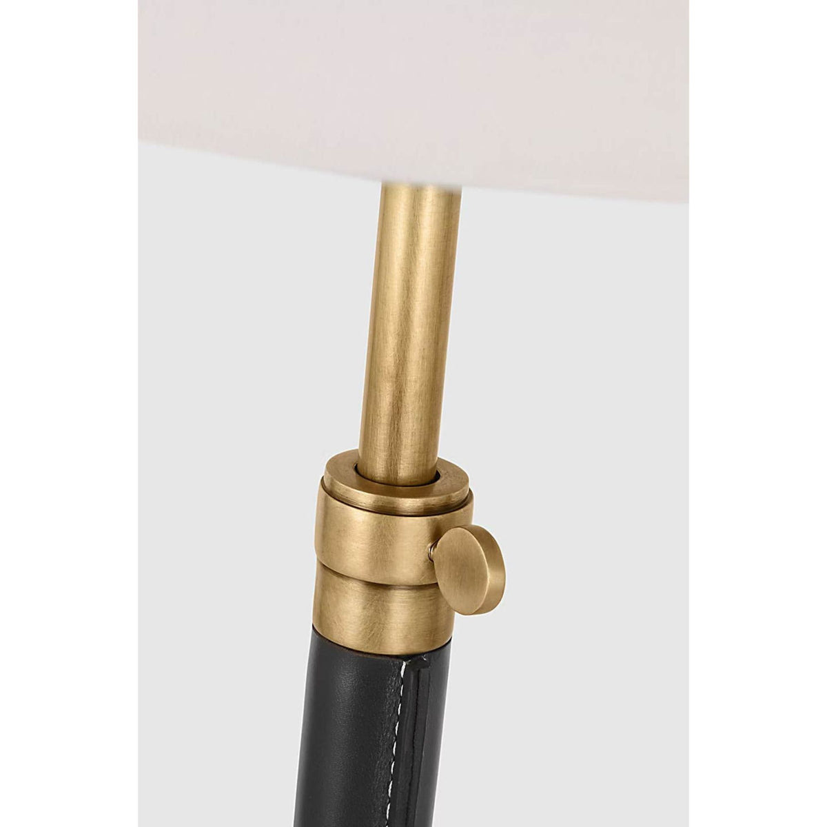 Thomas O'Brien Bryant Large Wrapped Table Lamp in Hand-Rubbed Antique Brass and Chocolate Leather with Linen Shade W12" x H28" - 32"