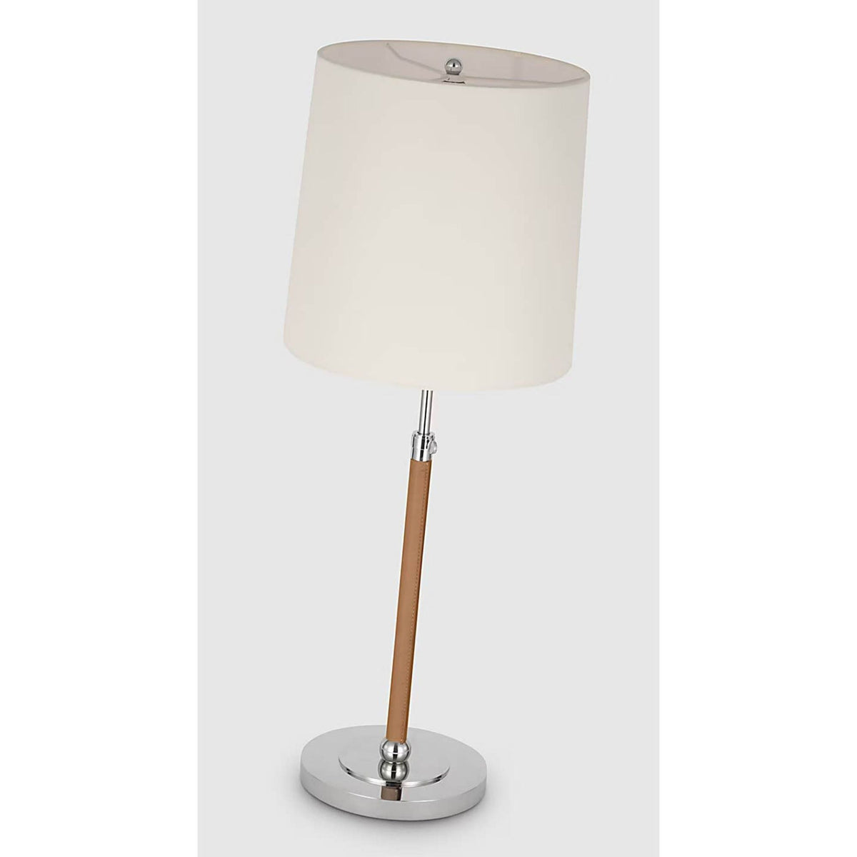 Thomas O'Brien Bryant Large Wrapped Table Lamp in Polished Nickel and Natural Leather with Linen Shade W12" x H28" - 32"