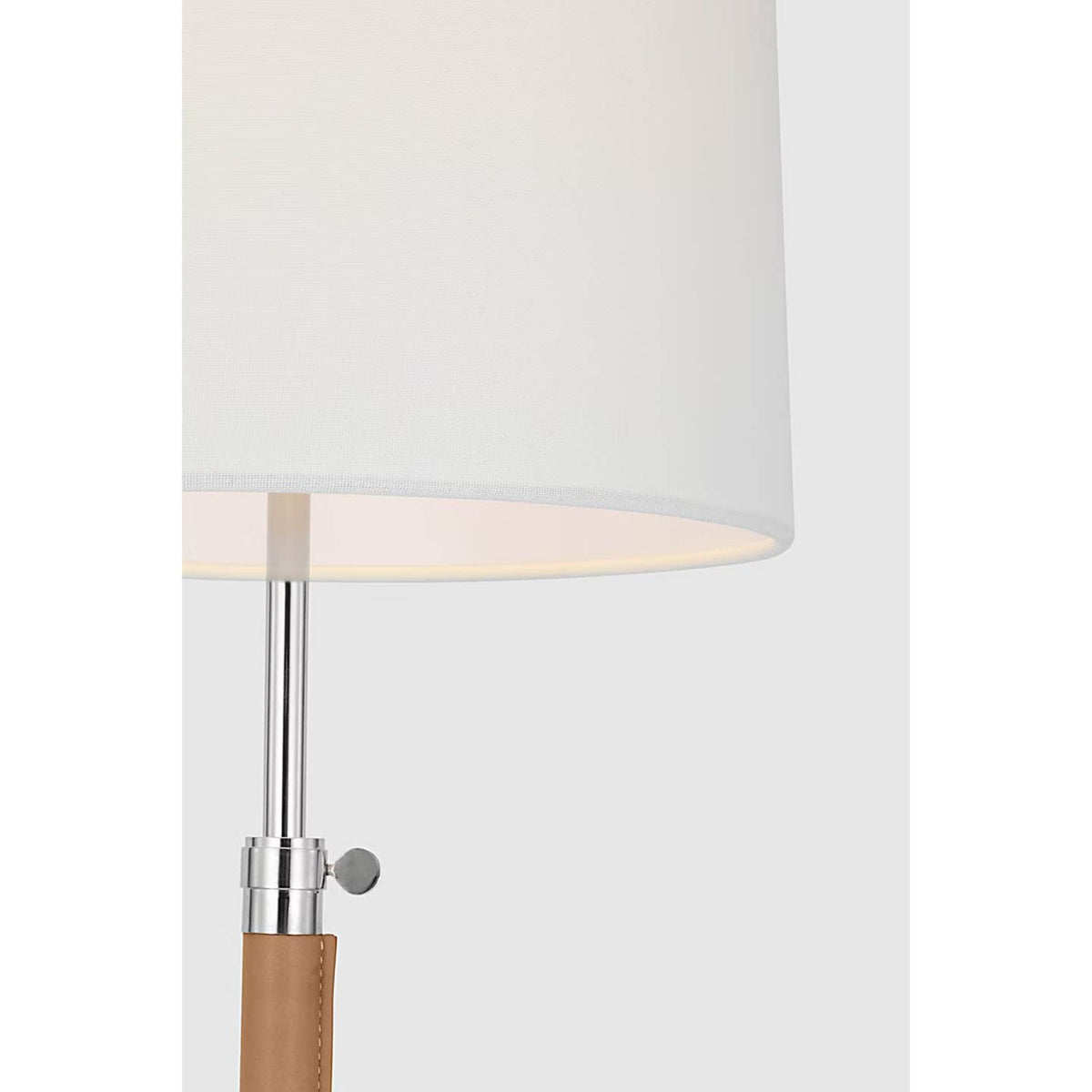 Thomas O'Brien Bryant Large Wrapped Table Lamp in Polished Nickel and Natural Leather with Linen Shade W12" x H28" - 32"