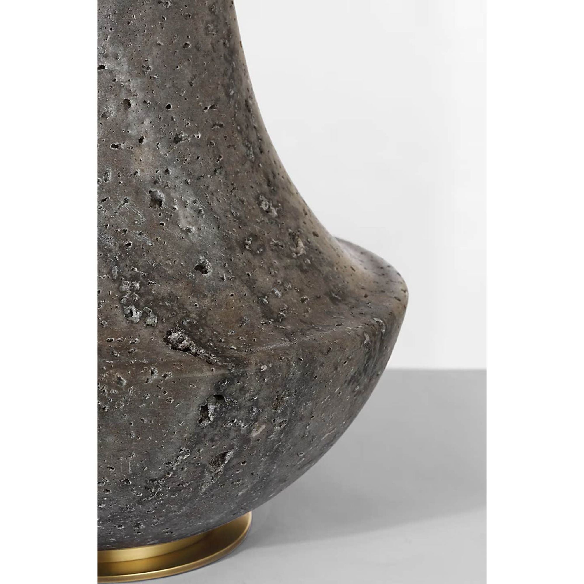 Thomas O'Brien Kefi 25" Table Lamp in Dark Travertine with Linen Shade W16" x H25.25"