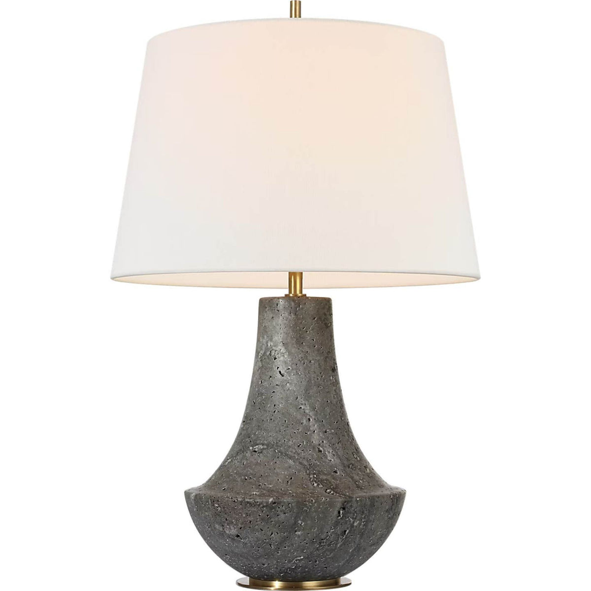 Thomas O'Brien Kefi 25" Table Lamp in Dark Travertine with Linen Shade W16" x H25.25"