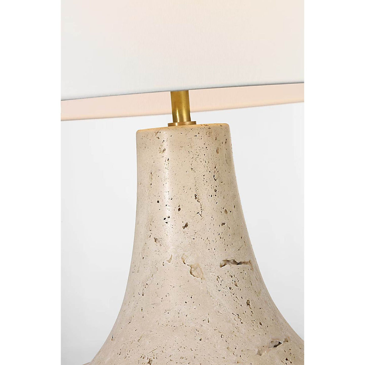 Thomas O'Brien Kefi 25" Table Lamp in Natural Travertine with Linen Shade W16" x H25.25"