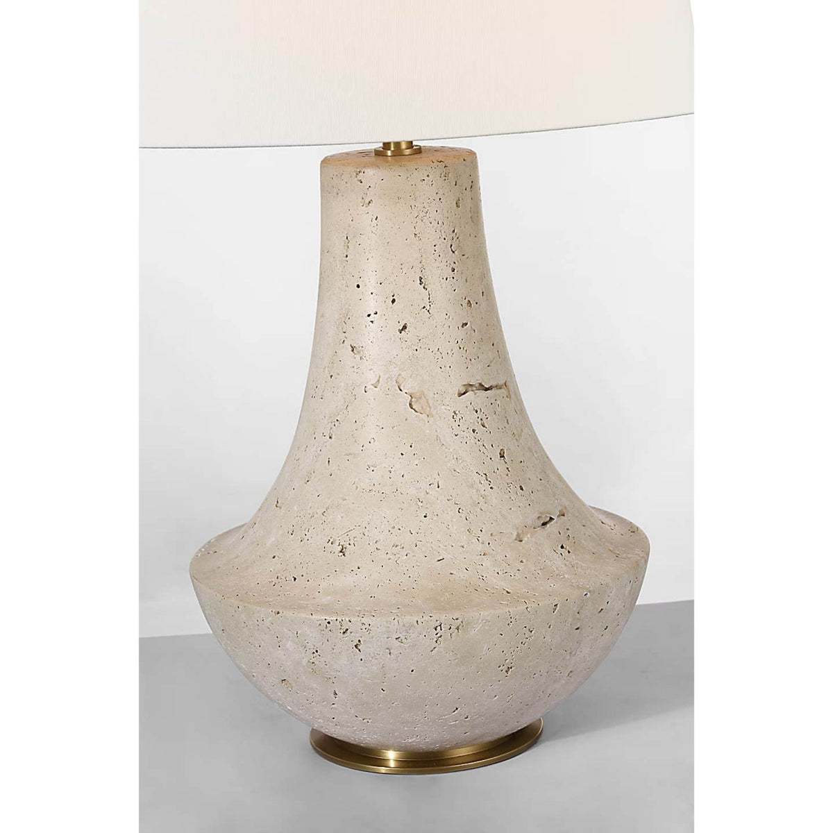 Thomas O'Brien Kefi 25" Table Lamp in Natural Travertine with Linen Shade W16" x H25.25"