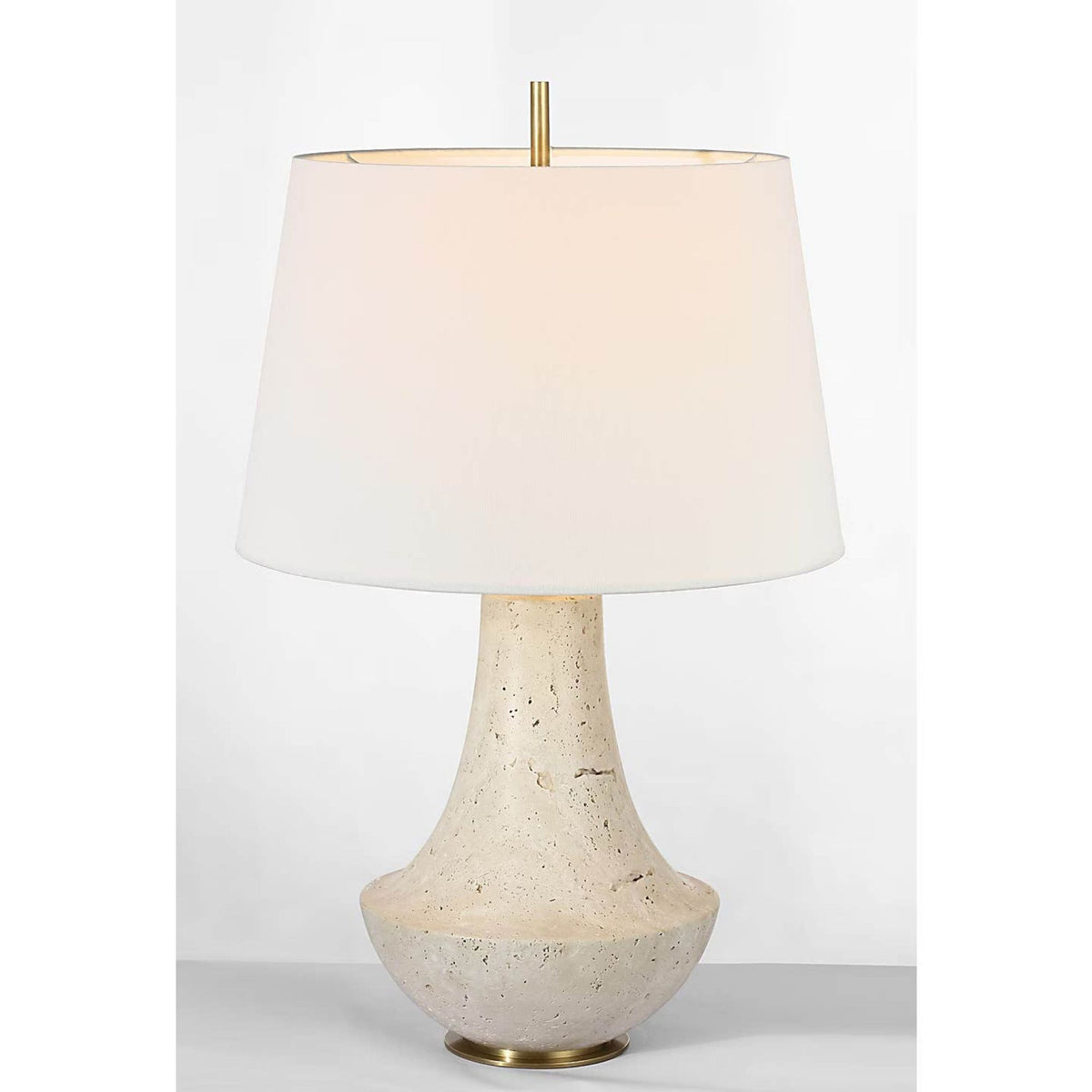 Thomas O'Brien Kefi 25" Table Lamp in Natural Travertine with Linen Shade W16" x H25.25"