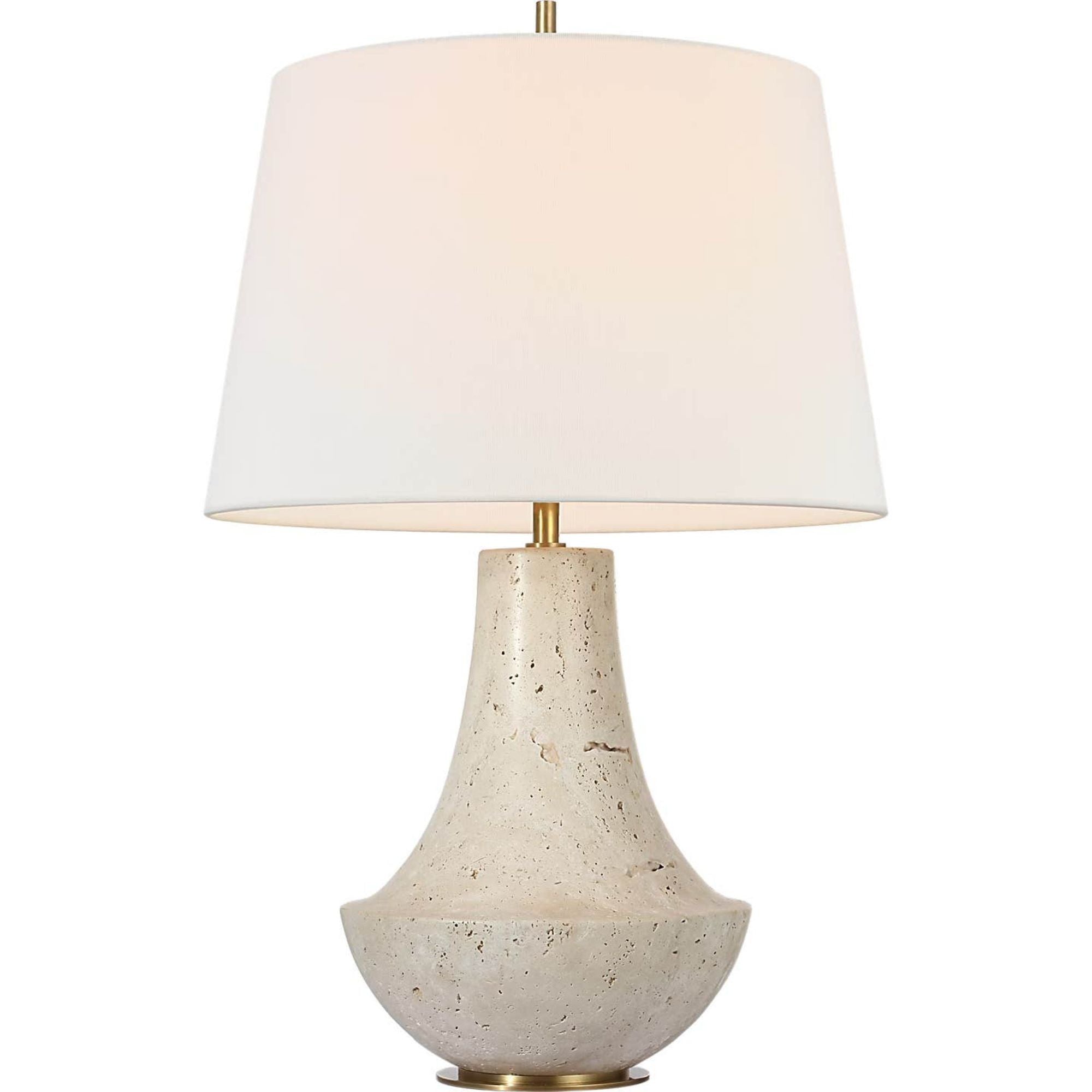 Thomas O'Brien Kefi 25" Table Lamp in Natural Travertine with Linen Shade W16" x H25.25"