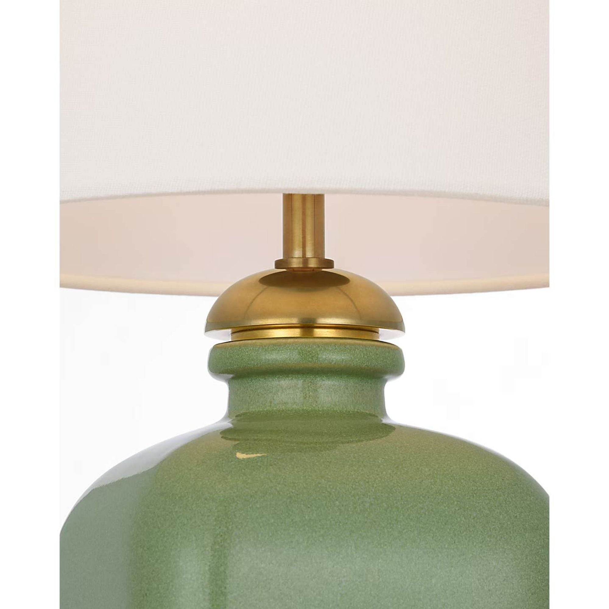 Thomas O'Brien Josy 17" Cordless Table Lamp in Silk Green with Linen Shade W9.5" x H17"
