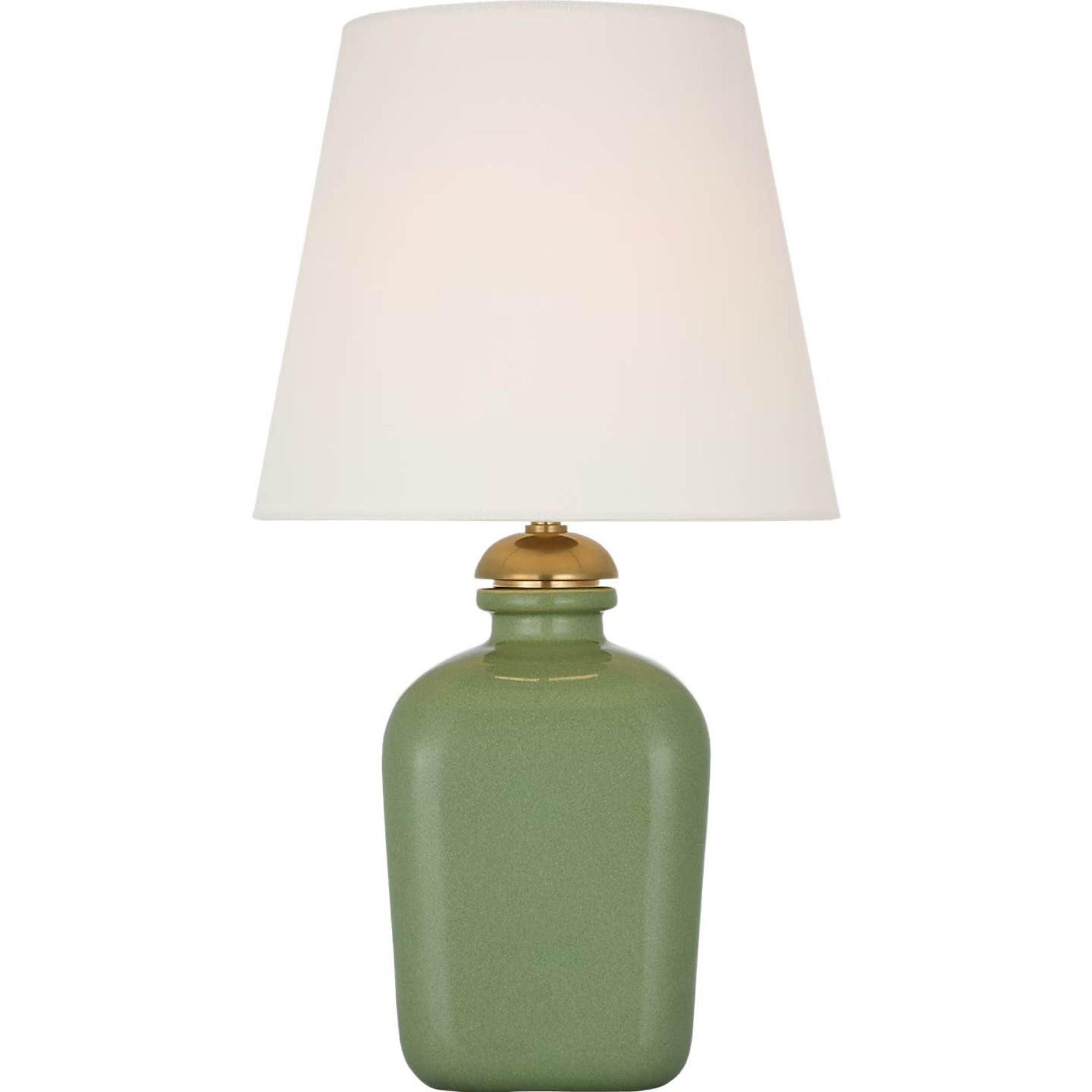Thomas O'Brien Josy 17" Cordless Table Lamp in Silk Green with Linen Shade W9.5" x H17"