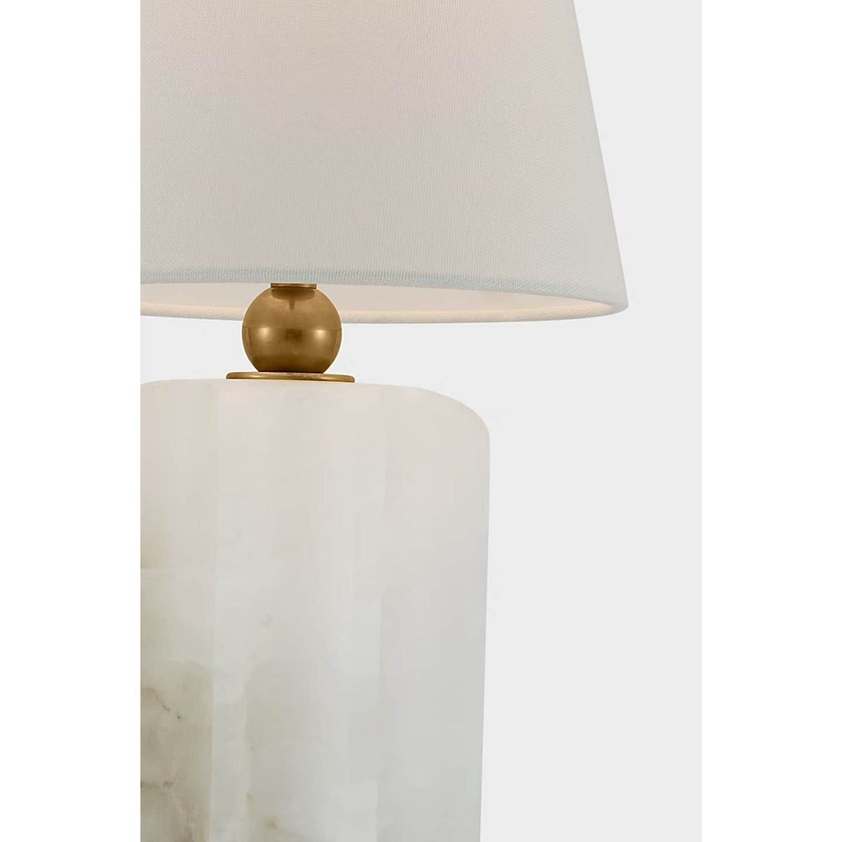 Thomas O'Brien Iota Small Table Lamp in Alabaster and Hand-Rubbed Antique Brass with Linen Shade W9" x H15.5"