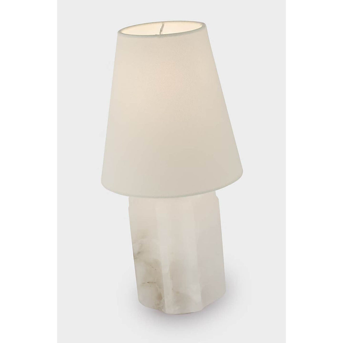 Thomas O'Brien Iota Small Table Lamp in Alabaster and Hand-Rubbed Antique Brass with Linen Shade W9" x H15.5"