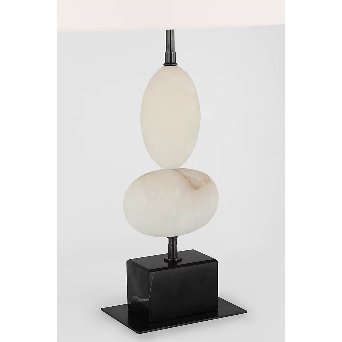 Thomas O'Brien Dani Medium Cordless Table Lamp in Alabaster and Black Marble with Linen Shade W15.75" x H28"
