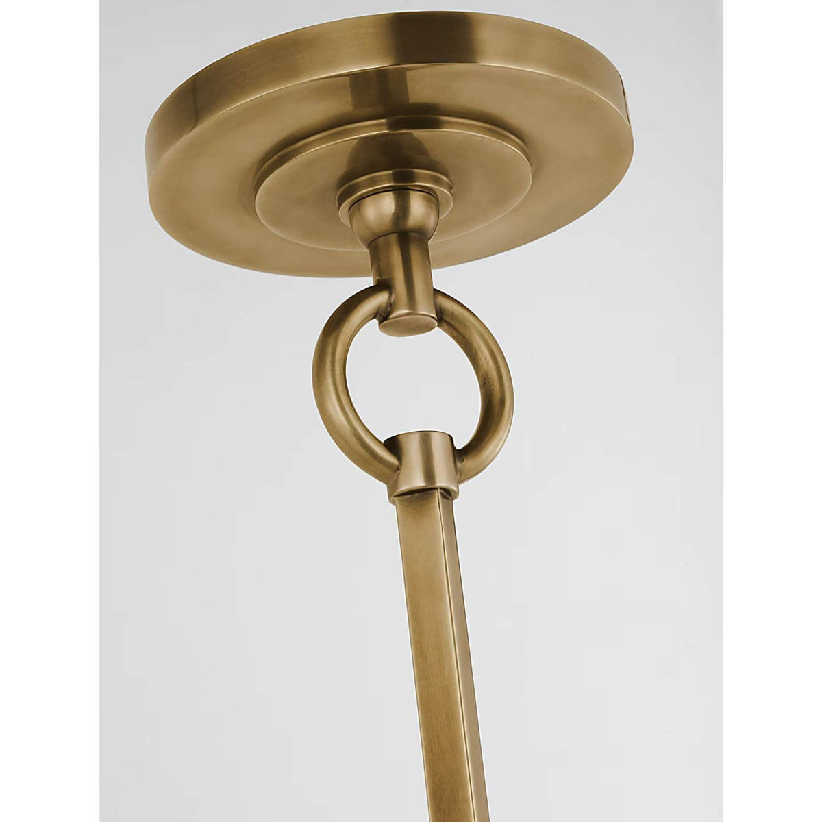 Thomas O'Brien Reed Hanging Shade in Hand-Rubbed Antique Brass with Linen Shade with Black Trim W22"