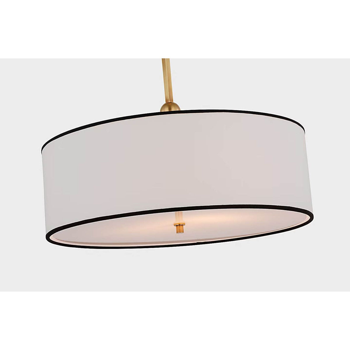 Thomas O'Brien Reed Hanging Shade in Hand-Rubbed Antique Brass with Linen Shade with Black Trim W22"